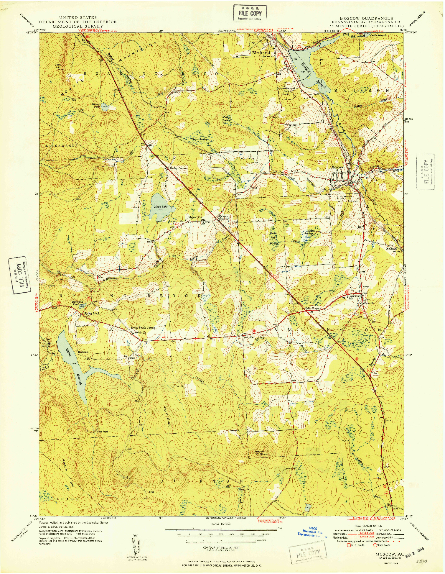 USGS 1:24000-SCALE QUADRANGLE FOR MOSCOW, PA 1949