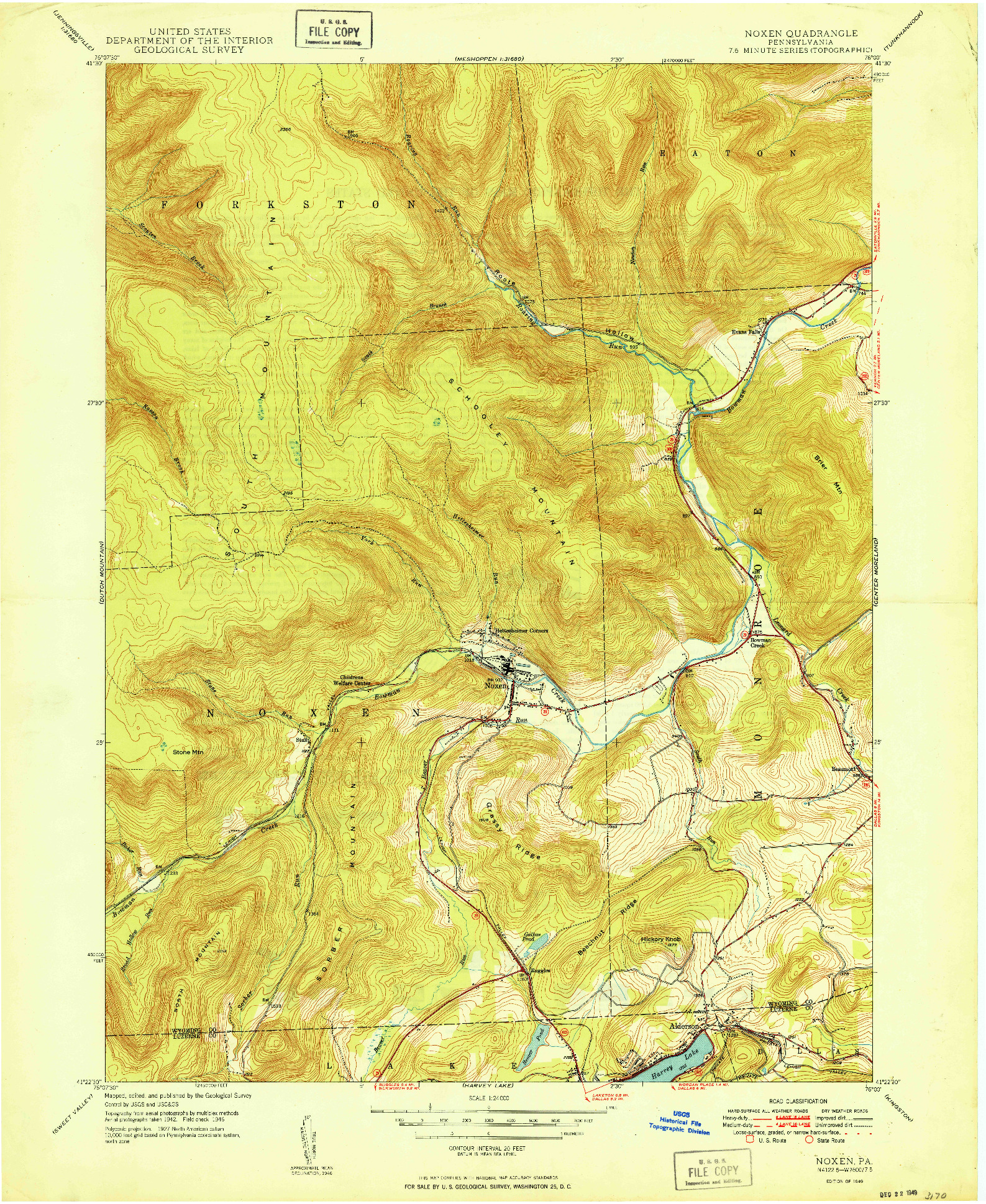 USGS 1:24000-SCALE QUADRANGLE FOR NOXEN, PA 1949