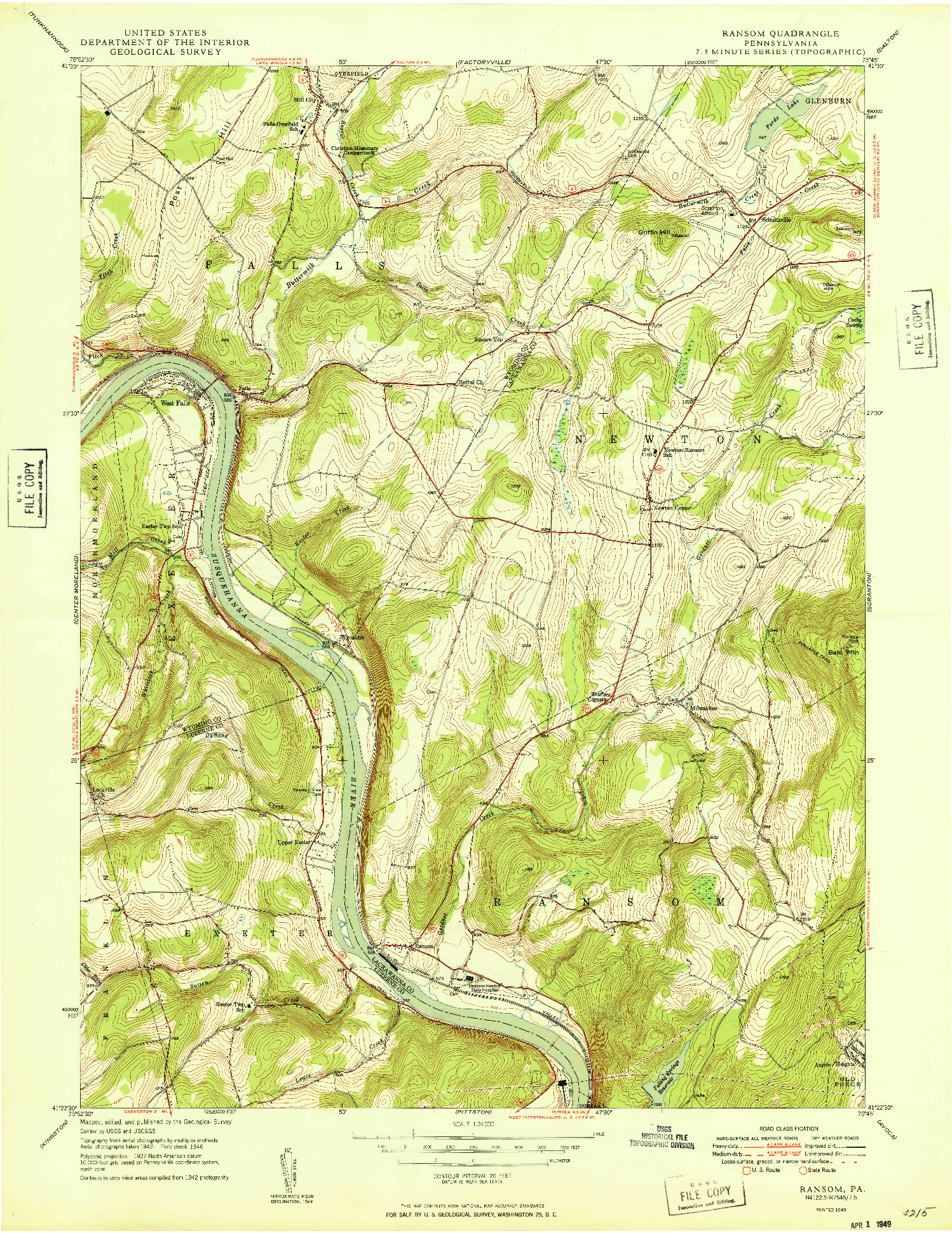 USGS 1:24000-SCALE QUADRANGLE FOR RANSOM, PA 1949