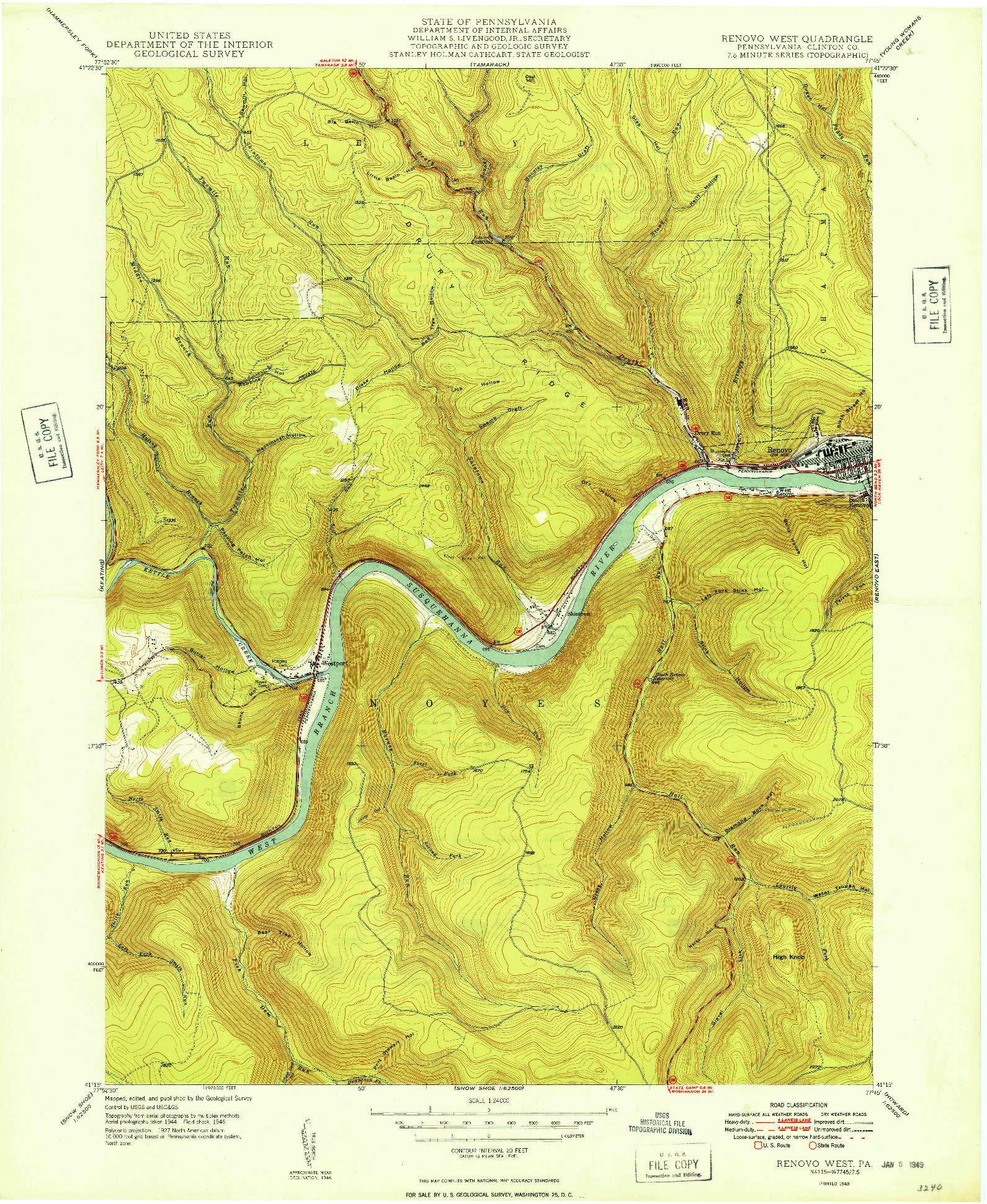 USGS 1:24000-SCALE QUADRANGLE FOR RENOVO WEST, PA 1949