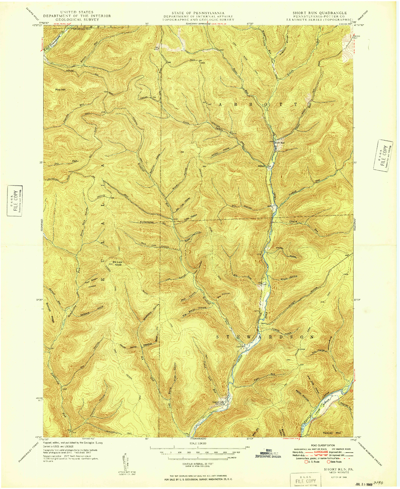 USGS 1:24000-SCALE QUADRANGLE FOR SHORT RUN, PA 1949