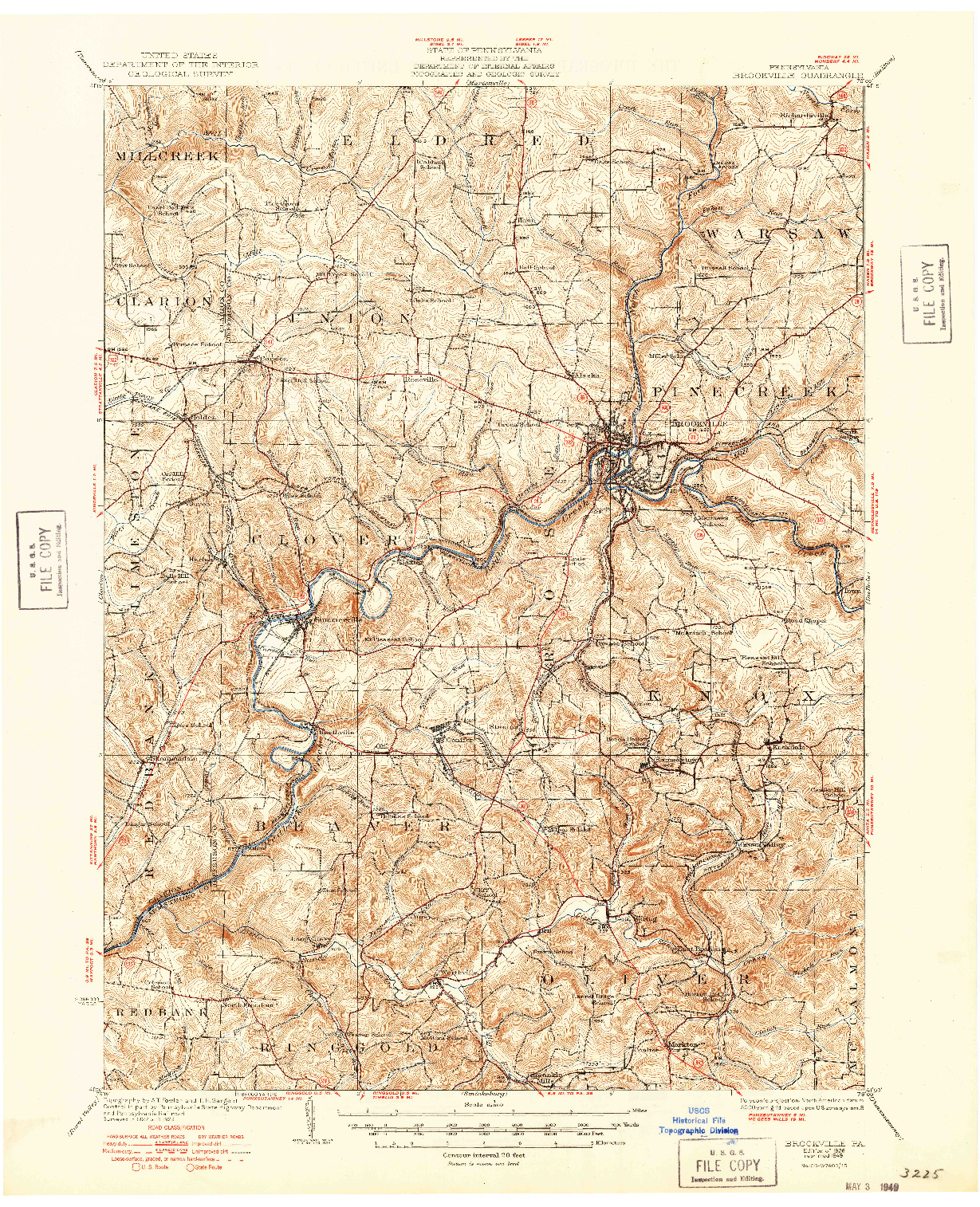 USGS 1:62500-SCALE QUADRANGLE FOR BROOKVILLE, PA 1949
