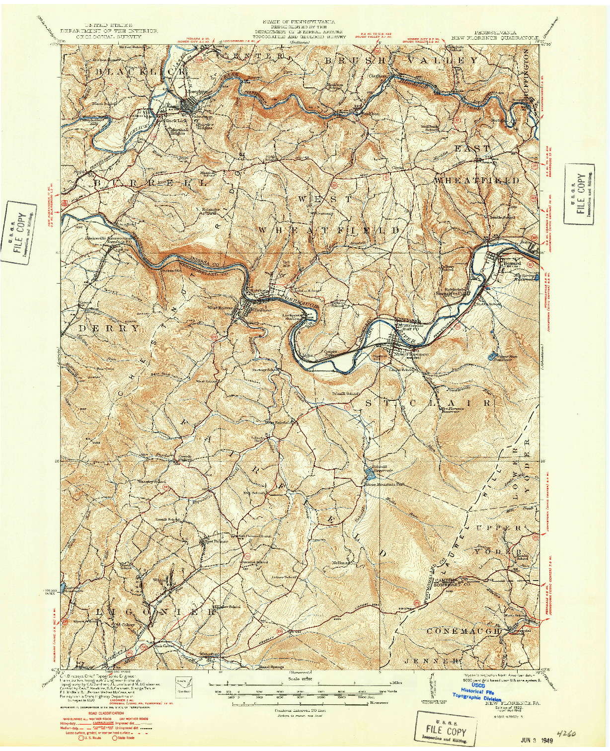 USGS 1:62500-SCALE QUADRANGLE FOR NEW FLORENCE, PA 1922
