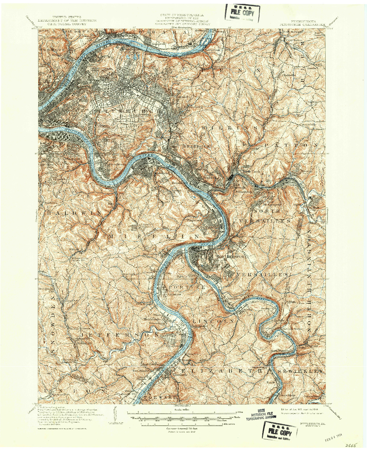 USGS 1:62500-SCALE QUADRANGLE FOR PITTSBURGH, PA 1907