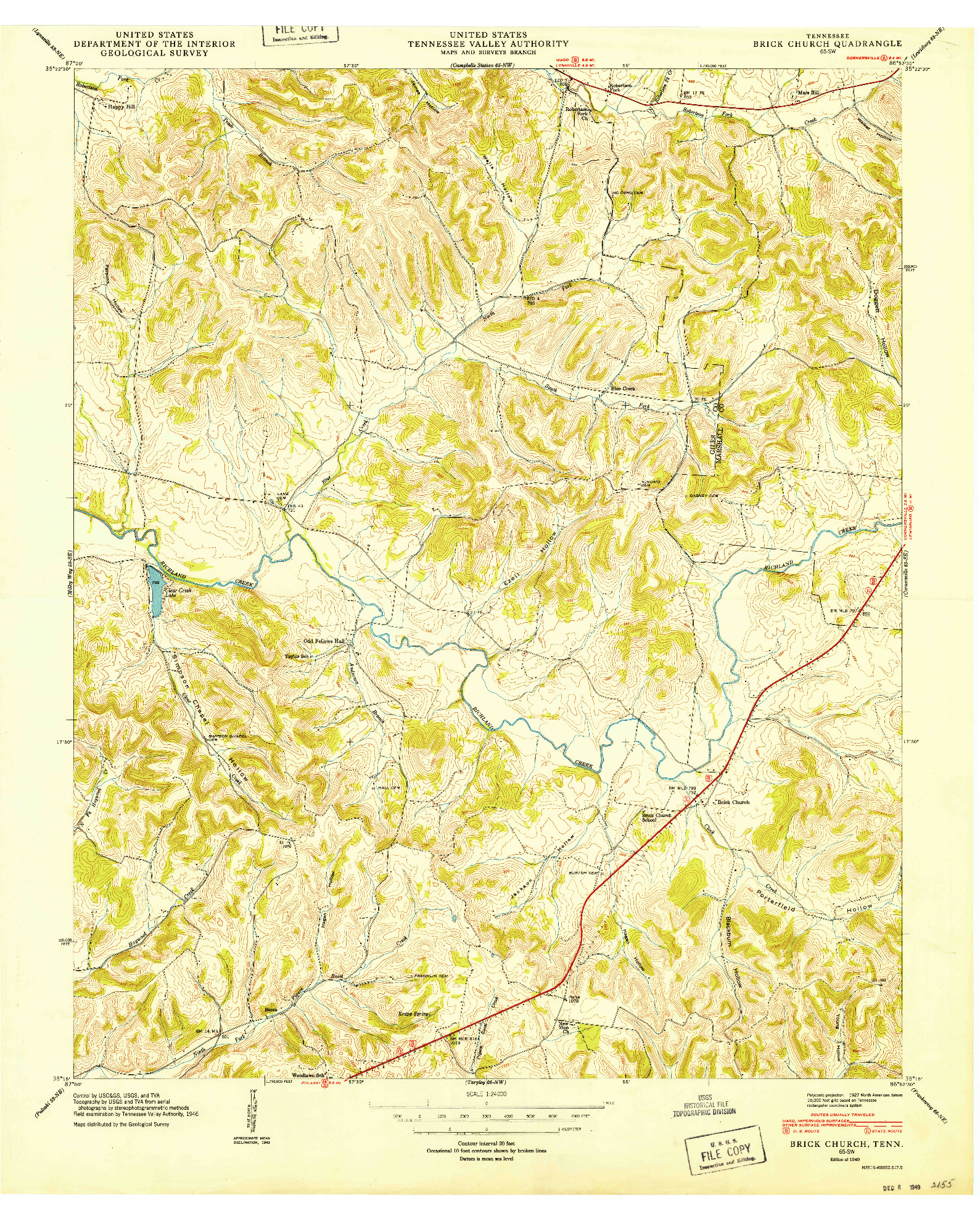 USGS 1:24000-SCALE QUADRANGLE FOR BRICK CHURCH, TN 1949