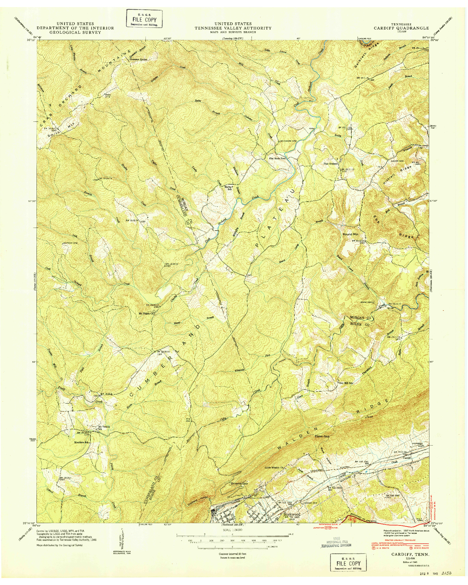 USGS 1:24000-SCALE QUADRANGLE FOR CARDIFF, TN 1949