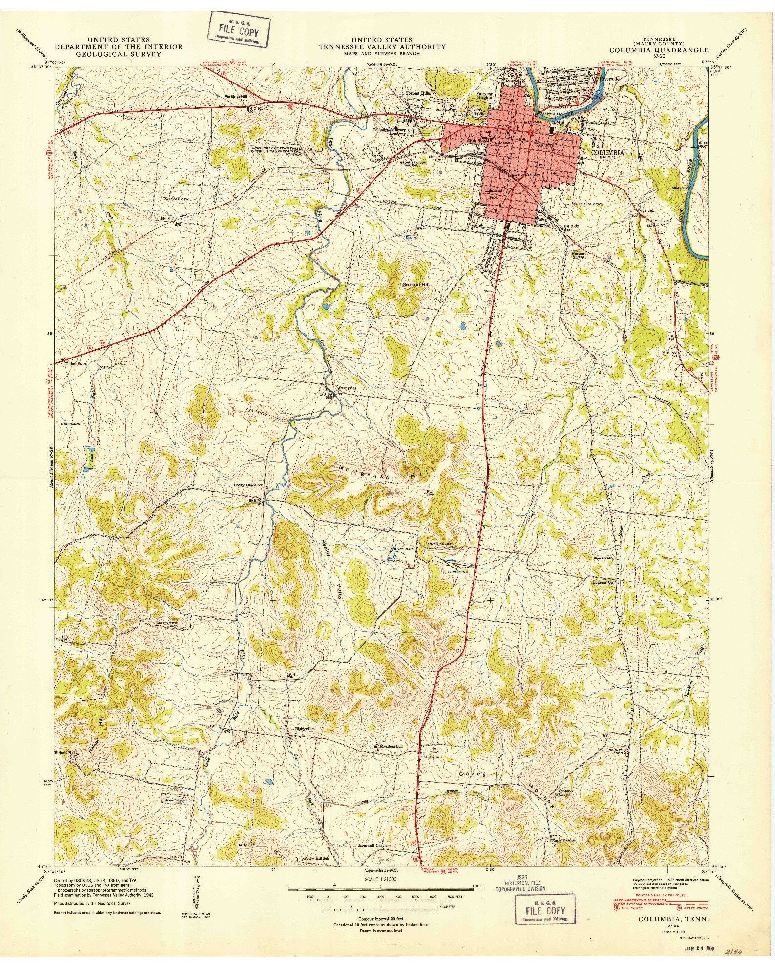 USGS 1:24000-SCALE QUADRANGLE FOR COLUMBIA, TN 1949