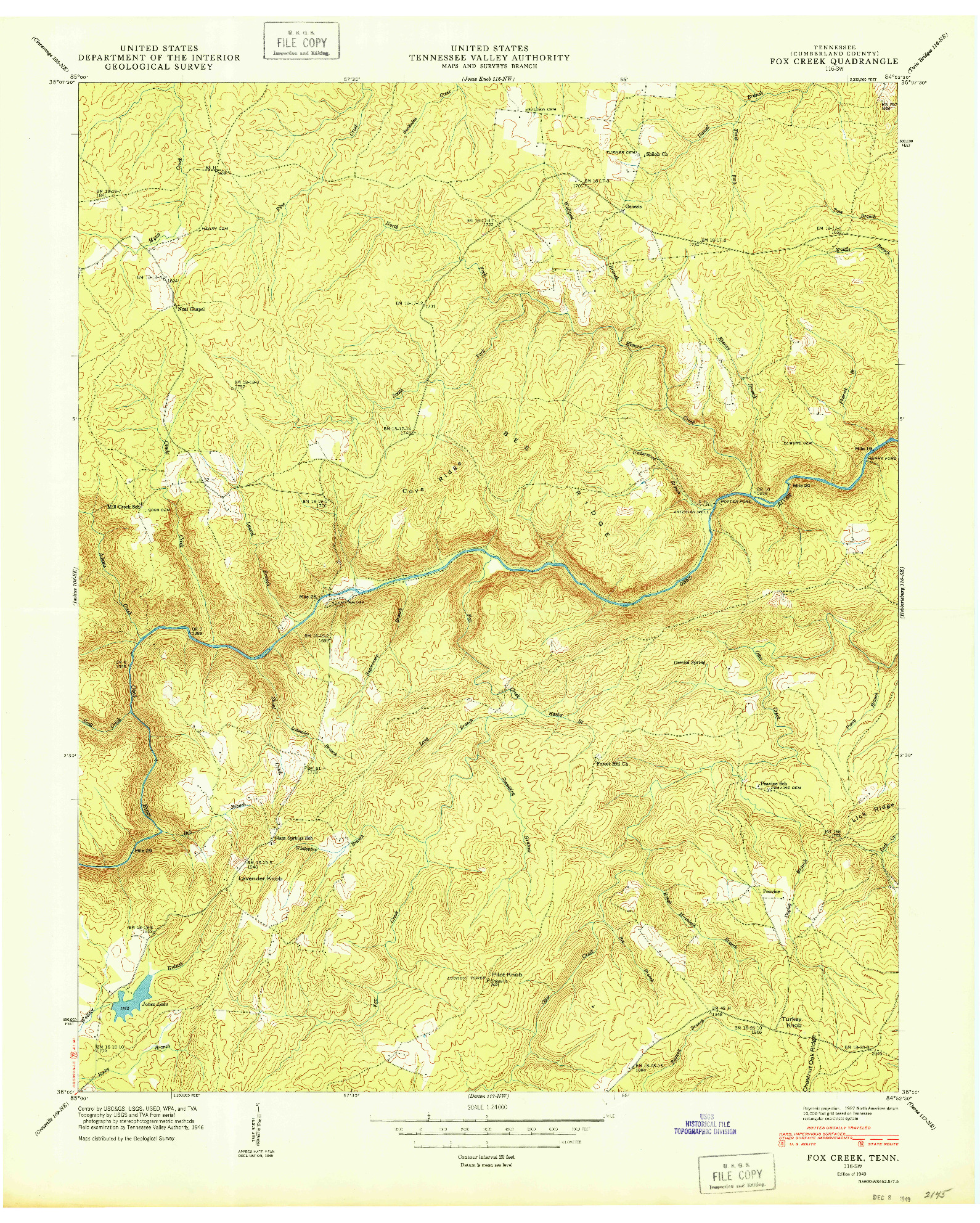 USGS 1:24000-SCALE QUADRANGLE FOR FOX CREEK, TN 1949
