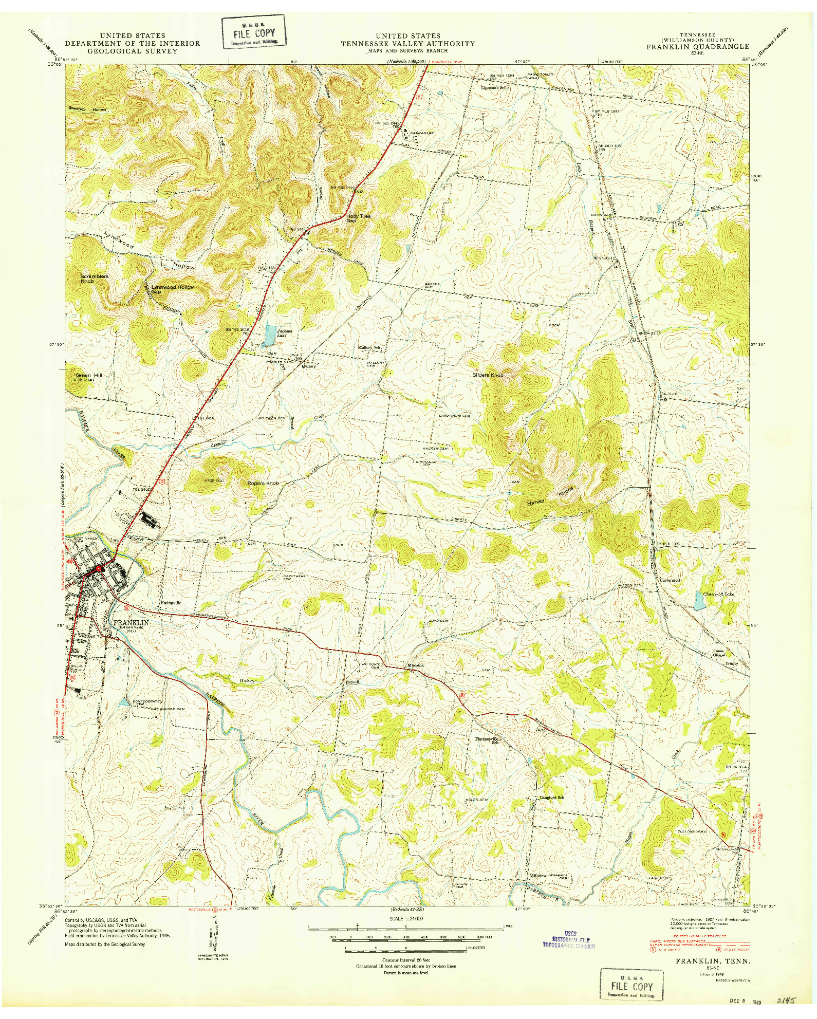 USGS 1:24000-SCALE QUADRANGLE FOR FRANKLIN, TN 1949