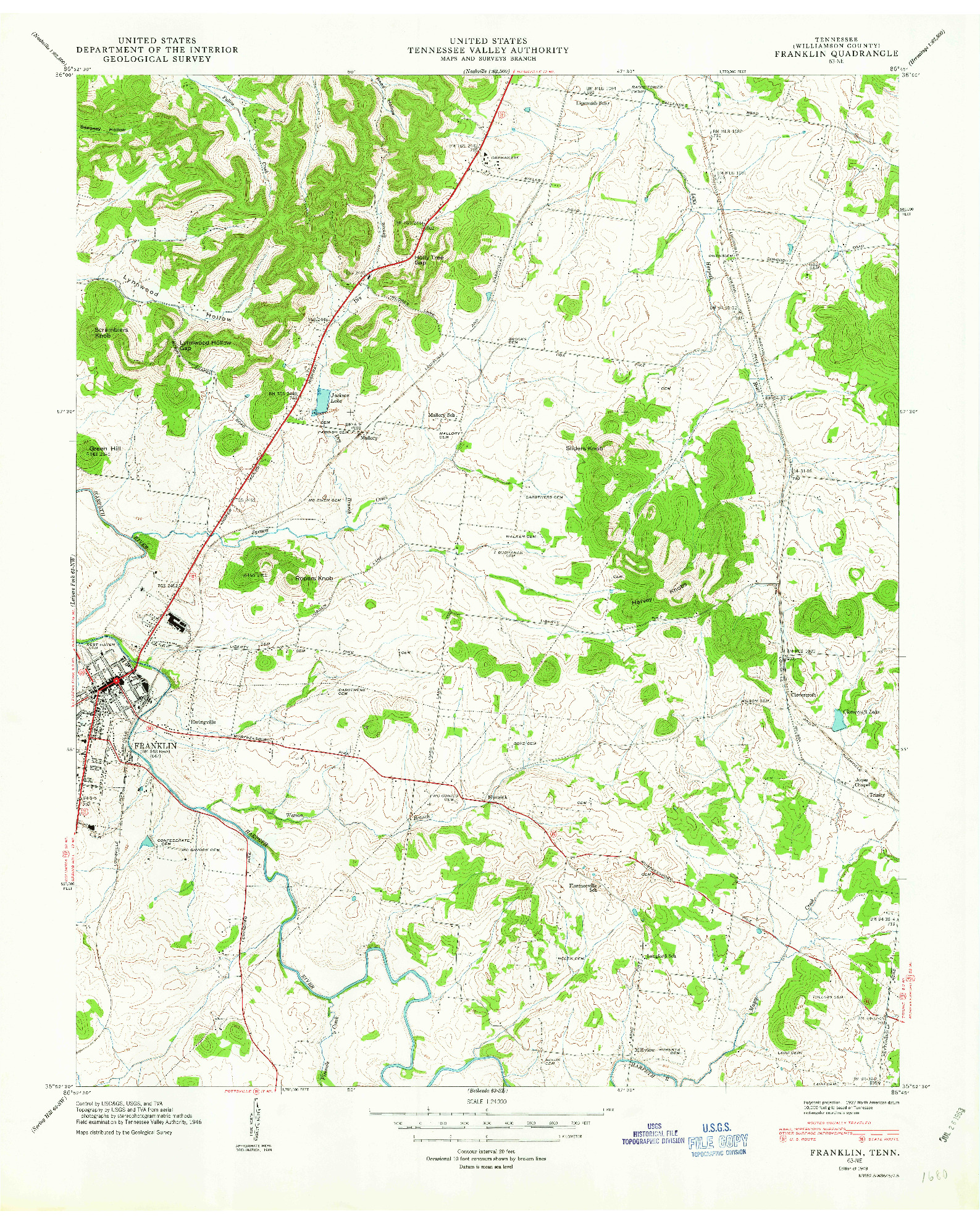 USGS 1:24000-SCALE QUADRANGLE FOR FRANKLIN, TN 1949