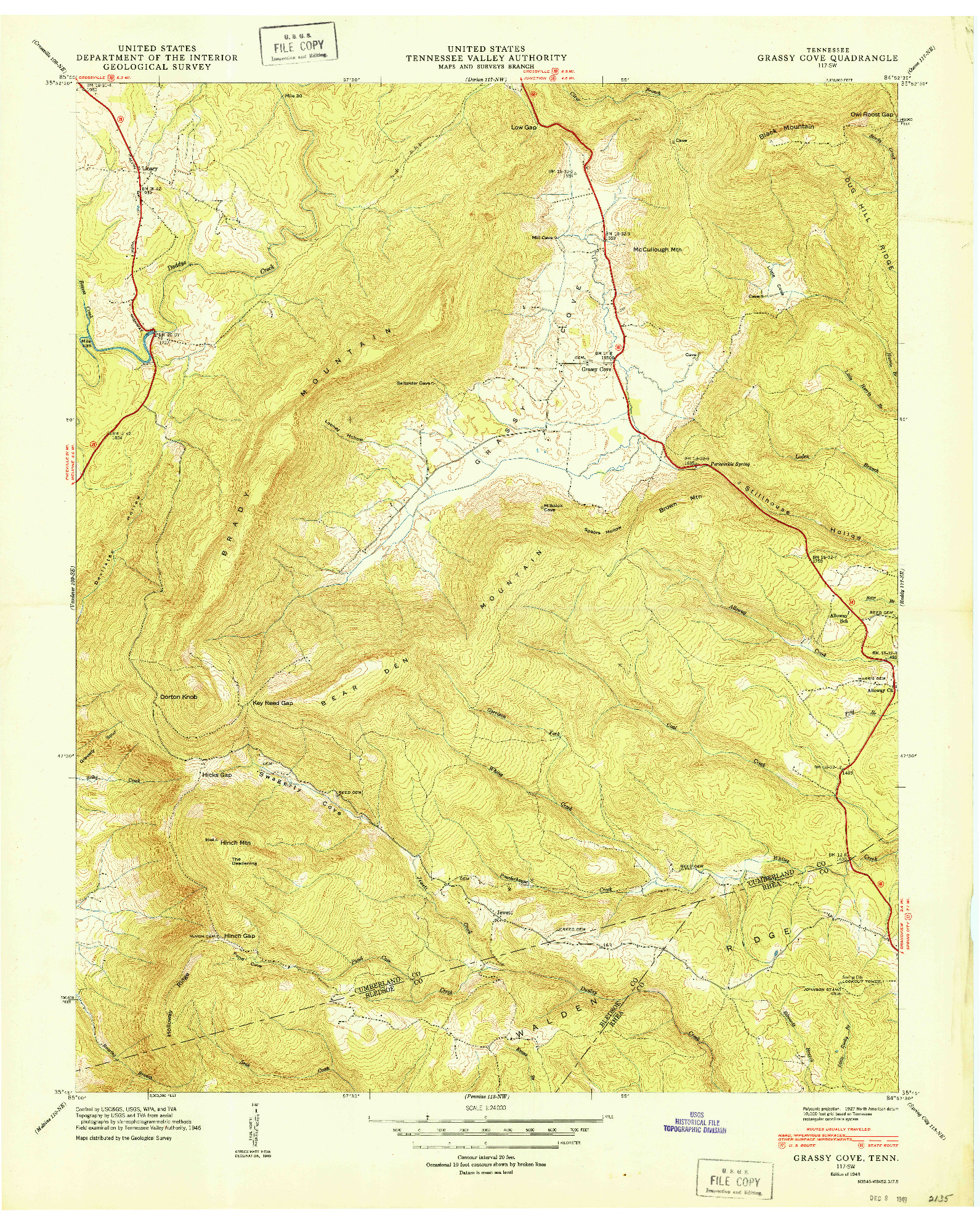 USGS 1:24000-SCALE QUADRANGLE FOR GRASSY COVE, TN 1949