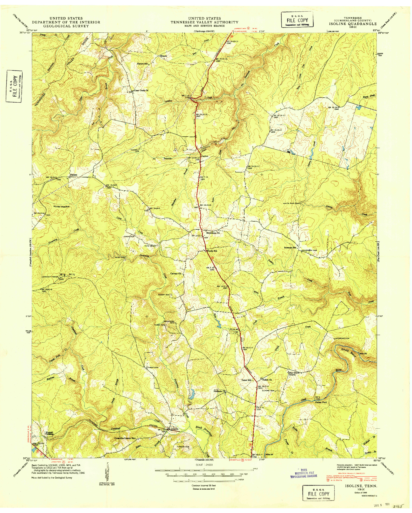 USGS 1:24000-SCALE QUADRANGLE FOR ISOLINE, TN 1949