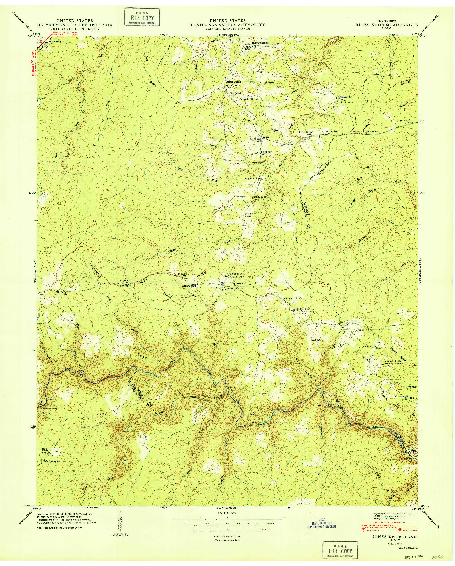 USGS 1:24000-SCALE QUADRANGLE FOR JONES KNOB, TN 1949