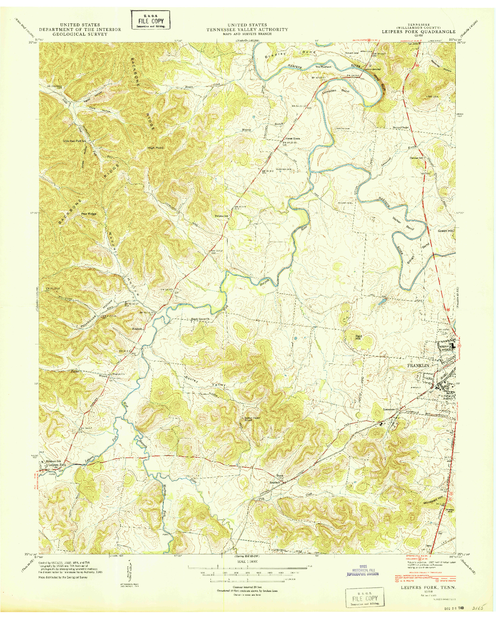 USGS 1:24000-SCALE QUADRANGLE FOR LEIPERS FORK, TN 1949