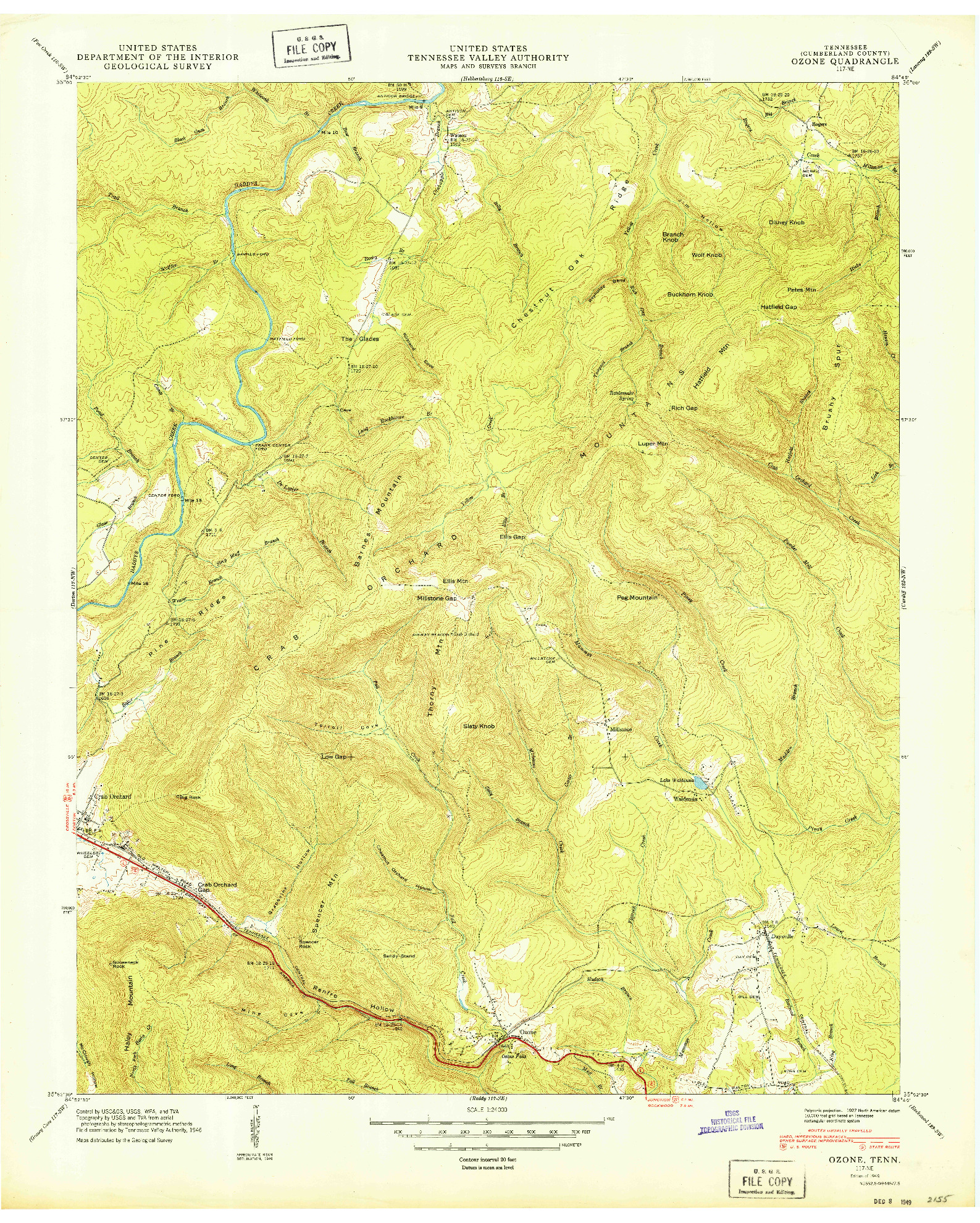 USGS 1:24000-SCALE QUADRANGLE FOR OZONE, TN 1949