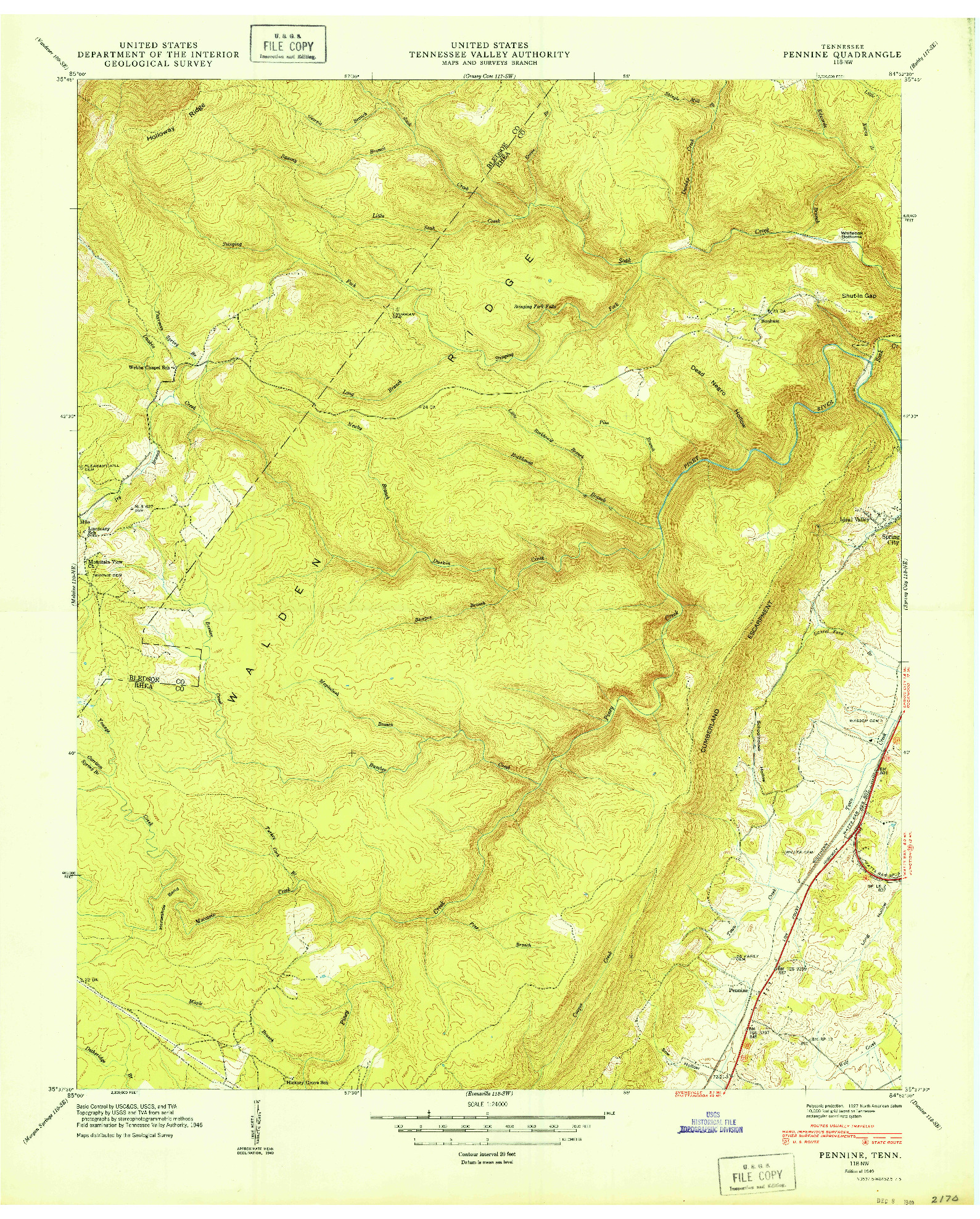 USGS 1:24000-SCALE QUADRANGLE FOR PENNINE, TN 1949