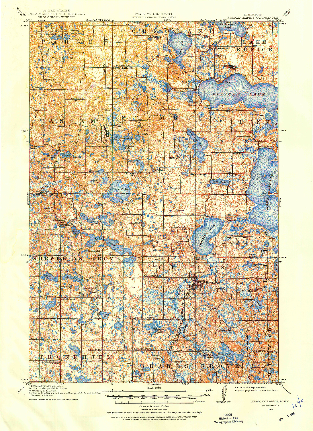 USGS 1:62500-SCALE QUADRANGLE FOR PELICAN RAPIDS, MN 1914