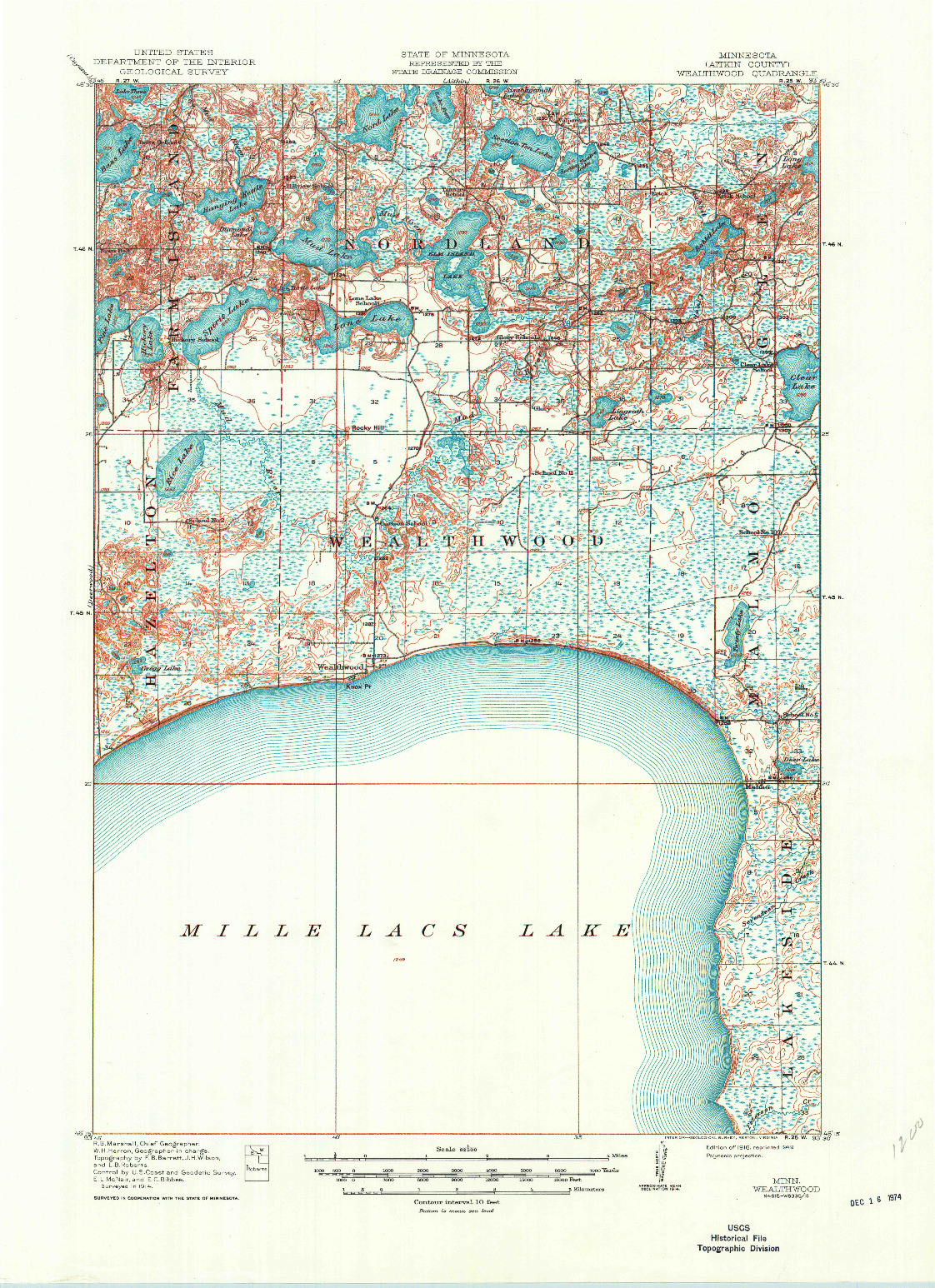USGS 1:62500-SCALE QUADRANGLE FOR WEALTHWOOD, MN 1916