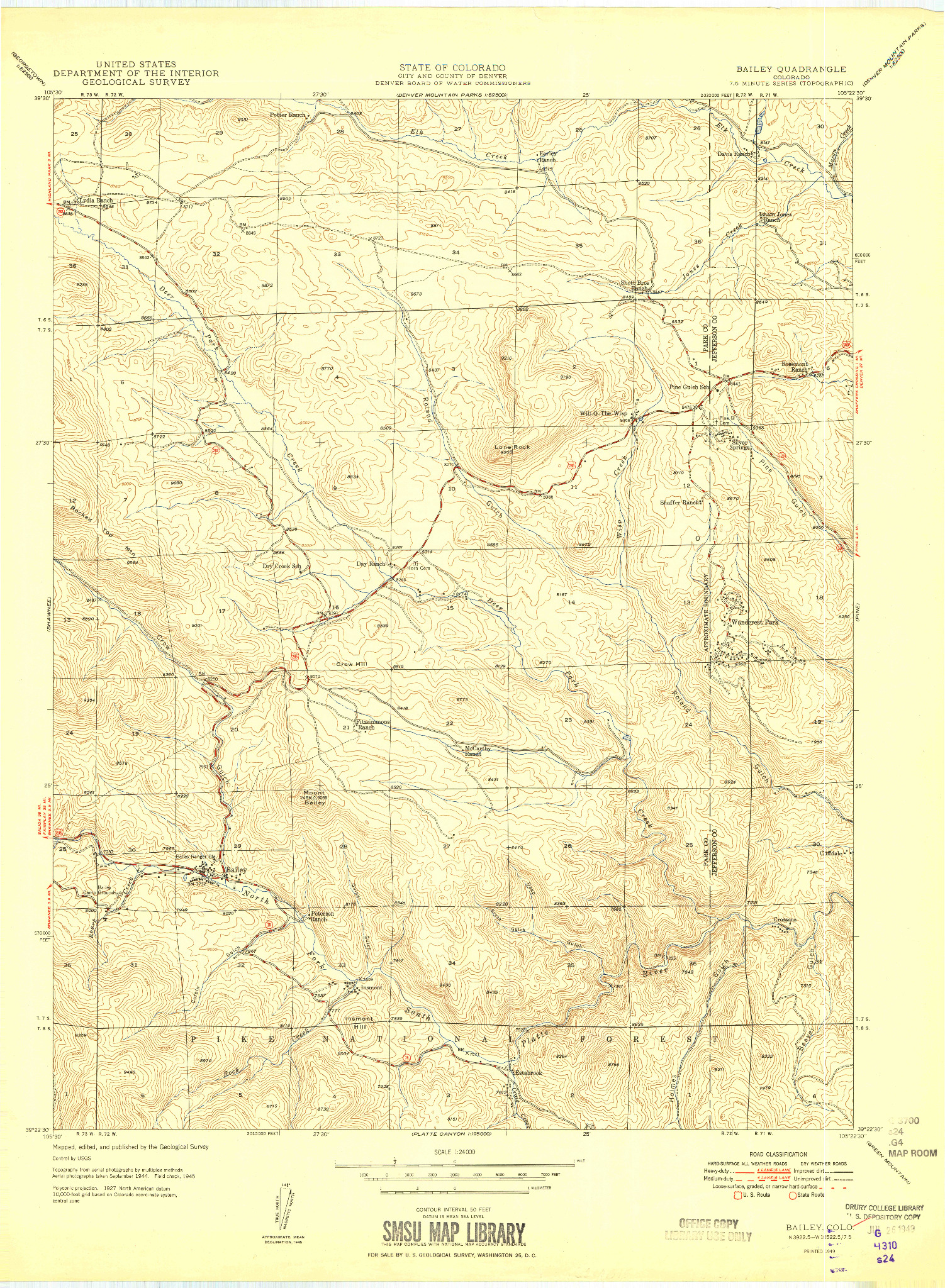 USGS 1:24000-SCALE QUADRANGLE FOR BAILEY, CO 1949