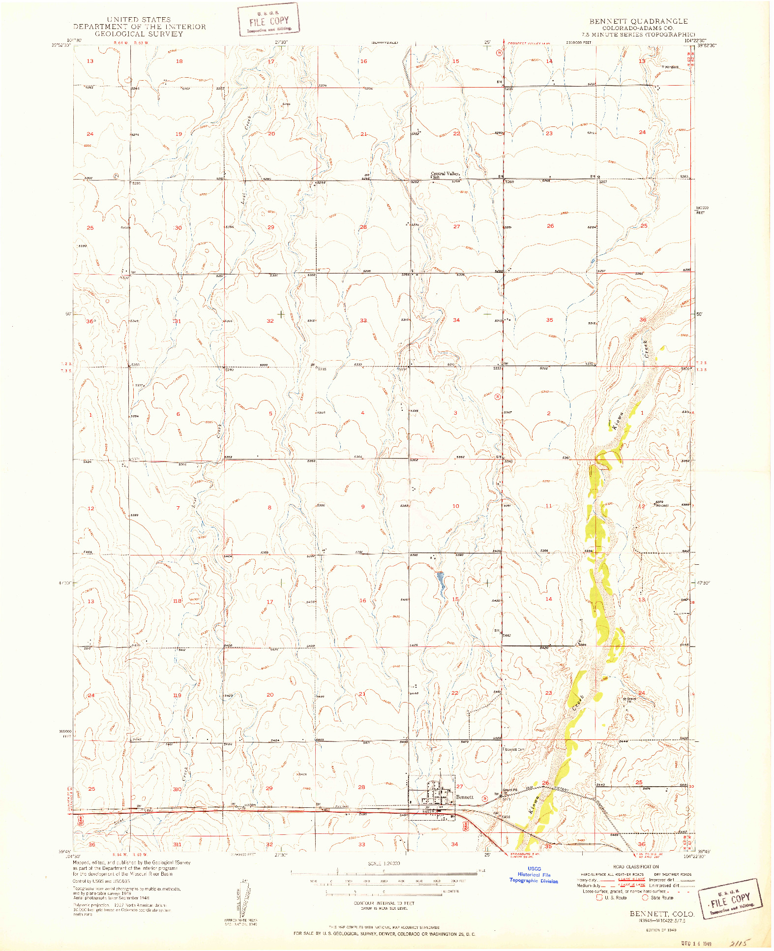 USGS 1:24000-SCALE QUADRANGLE FOR BENNETT, CO 1949