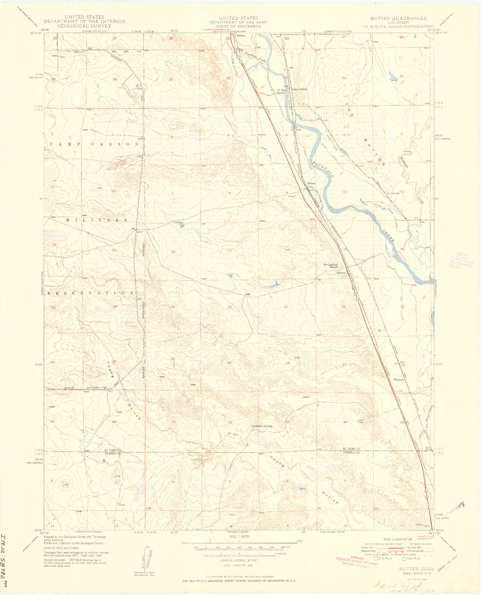 USGS 1:24000-SCALE QUADRANGLE FOR BUTTES, CO 1949