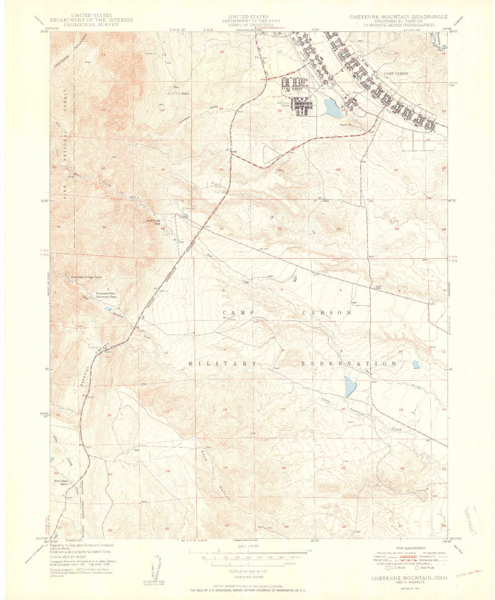 USGS 1:24000-SCALE QUADRANGLE FOR CHEYENNE MOUNTAIN, CO 1949