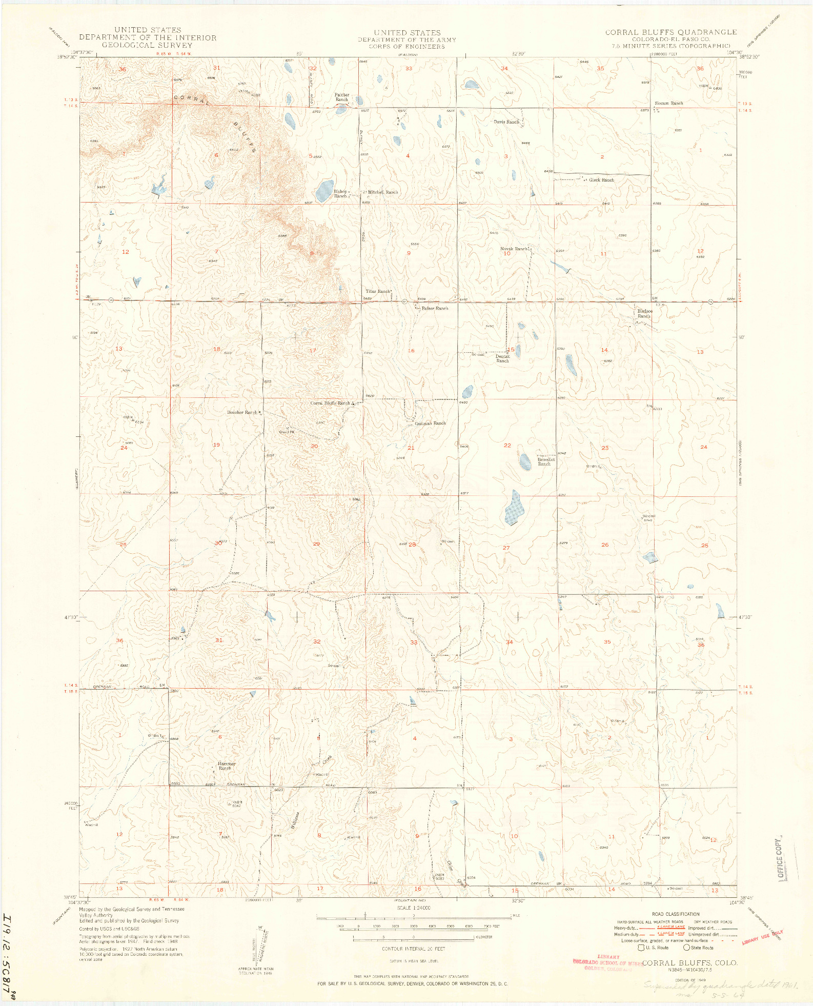 USGS 1:24000-SCALE QUADRANGLE FOR CORRAL BLUFFS, CO 1949