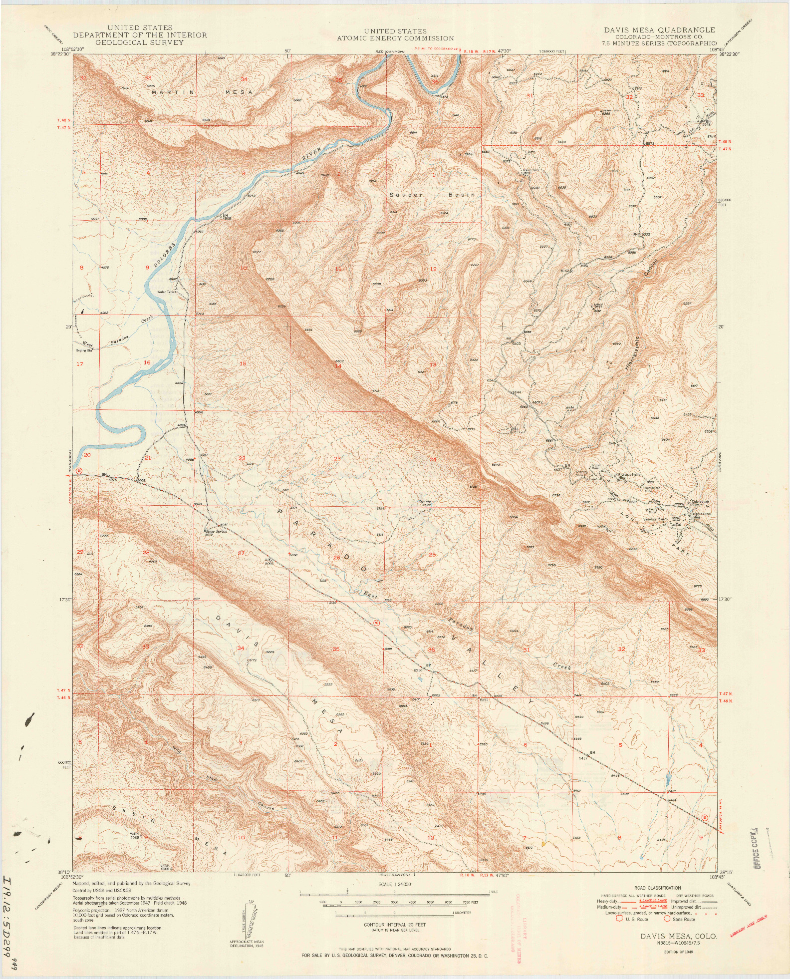 USGS 1:24000-SCALE QUADRANGLE FOR DAVIS MESA, CO 1949