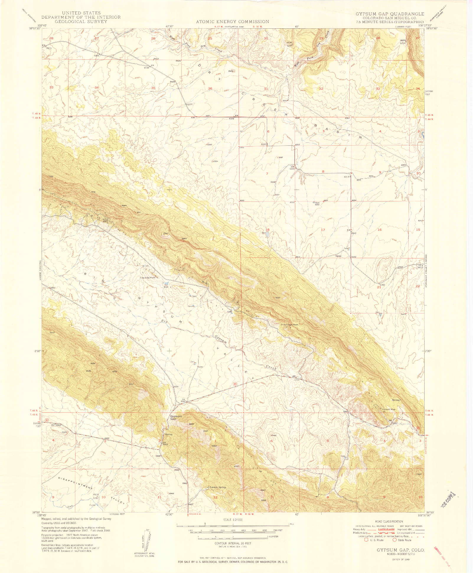 USGS 1:24000-SCALE QUADRANGLE FOR GYPSUM GAP, CO 1949