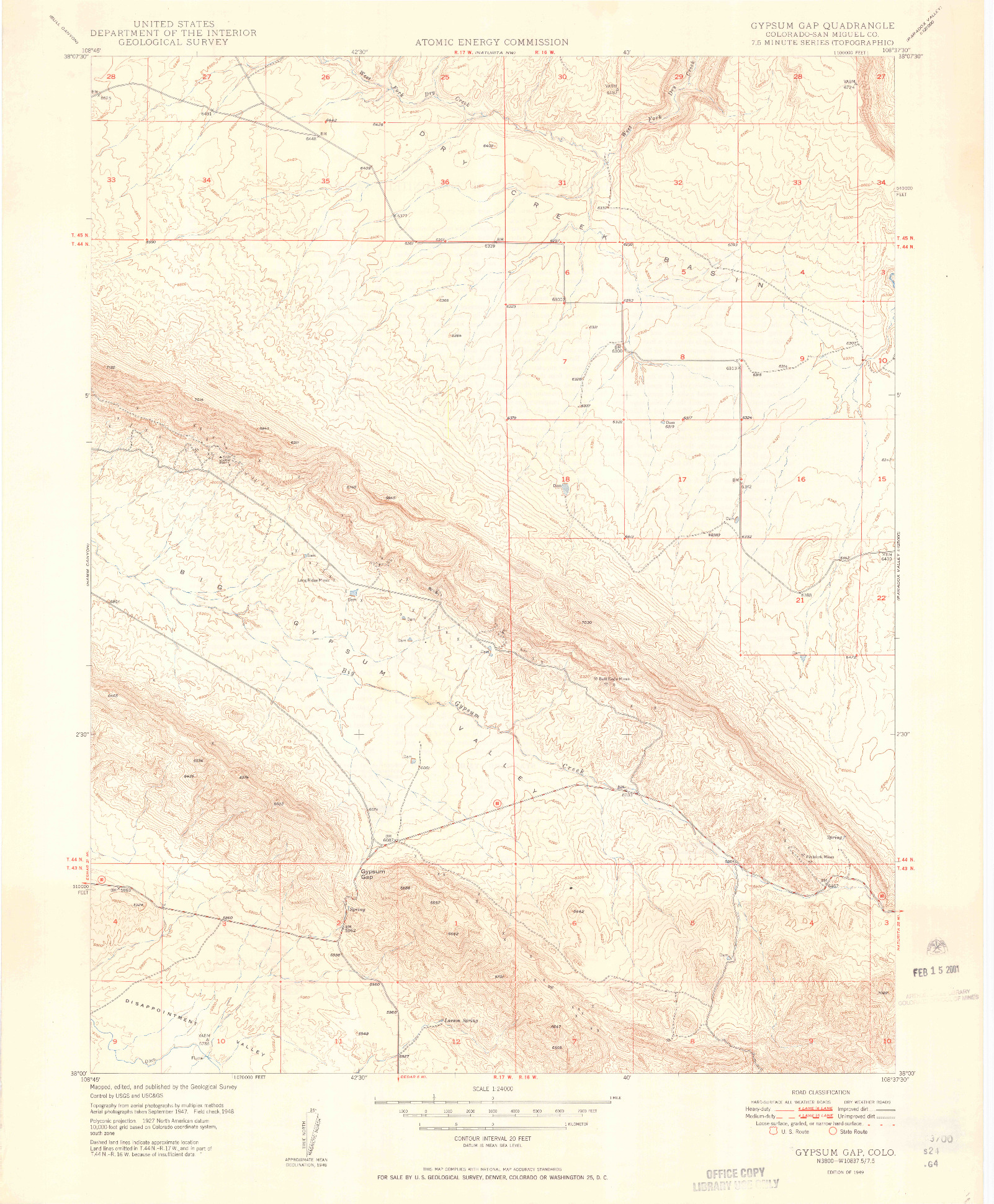 USGS 1:24000-SCALE QUADRANGLE FOR GYPSUM GAP, CO 1949