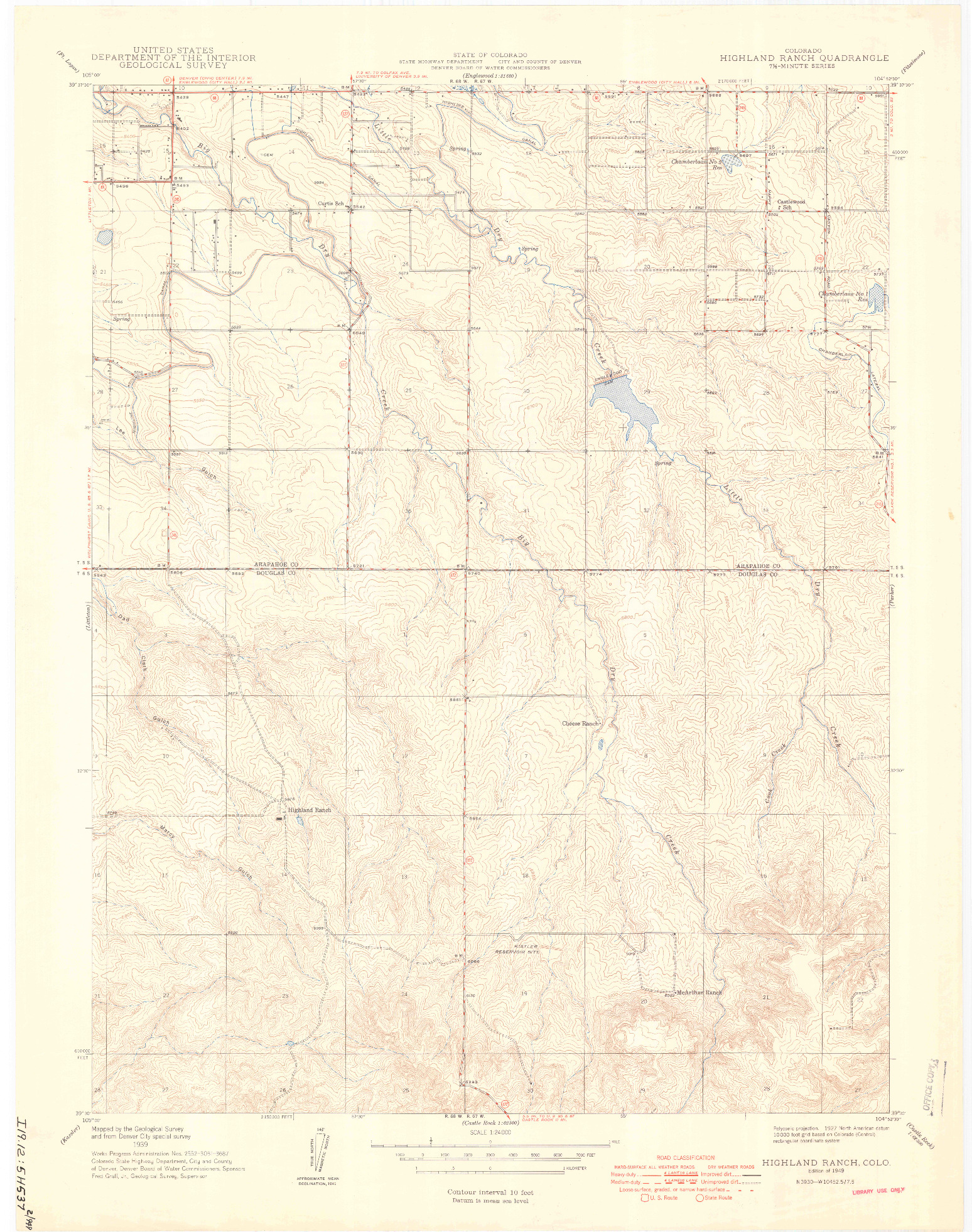 USGS 1:24000-SCALE QUADRANGLE FOR HIGHLANDS RANCH, CO 1949