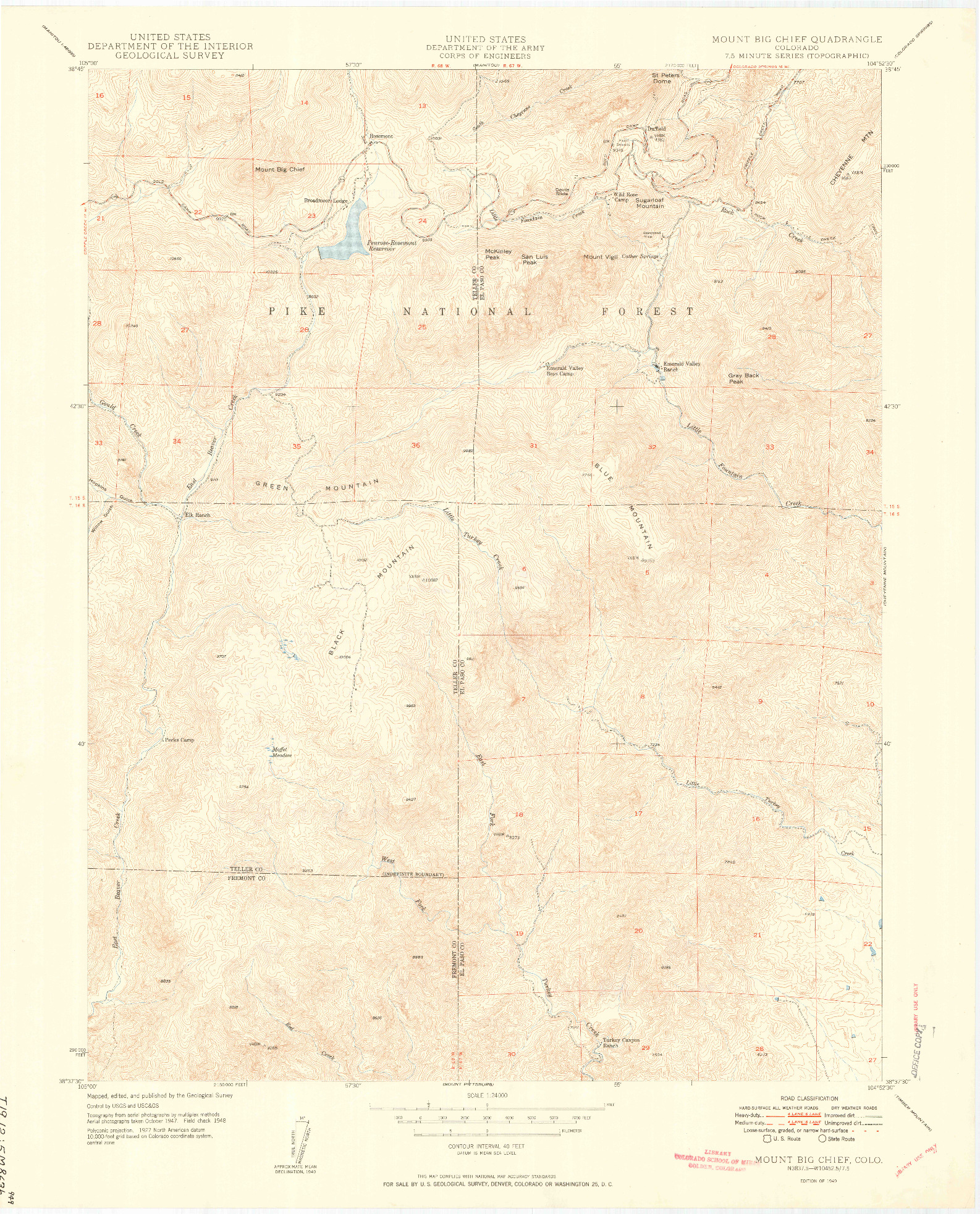 USGS 1:24000-SCALE QUADRANGLE FOR MOUNT BIG CHIEF, CO 1949
