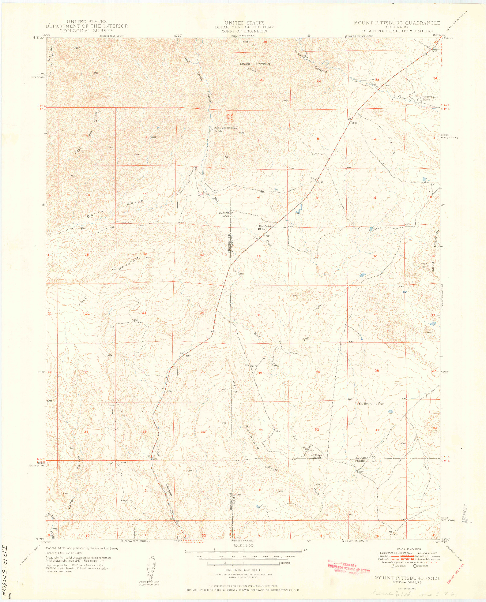 USGS 1:24000-SCALE QUADRANGLE FOR MOUNT PITTSBURG, CO 1949