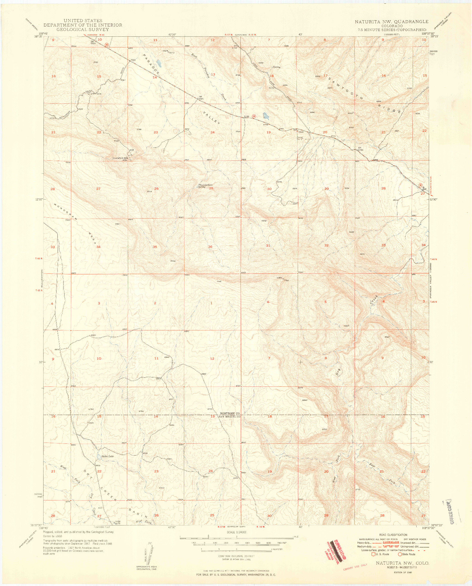 USGS 1:24000-SCALE QUADRANGLE FOR NATURITA NW, CO 1949