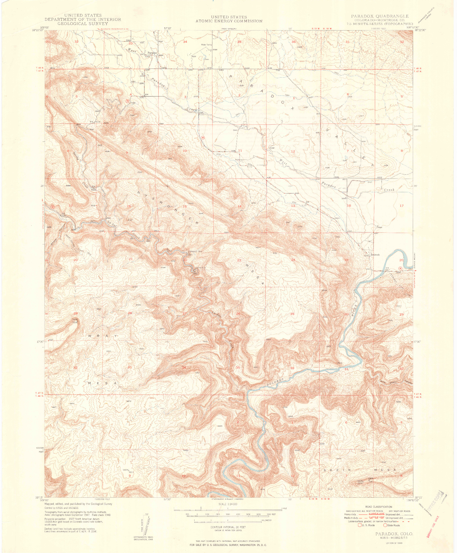 USGS 1:24000-SCALE QUADRANGLE FOR PARADOX, CO 1949