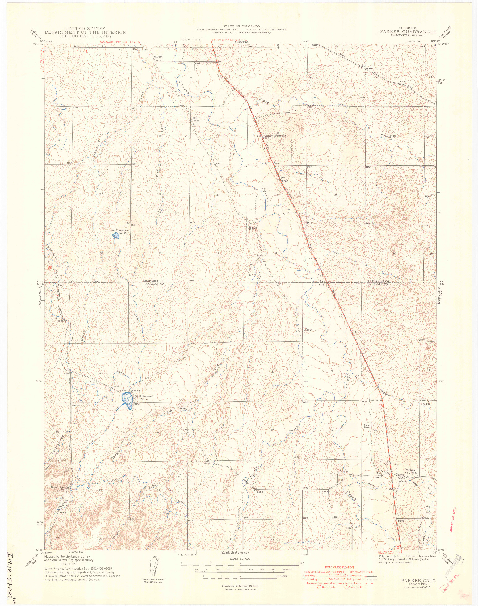 USGS 1:24000-SCALE QUADRANGLE FOR PARKER, CO 1949