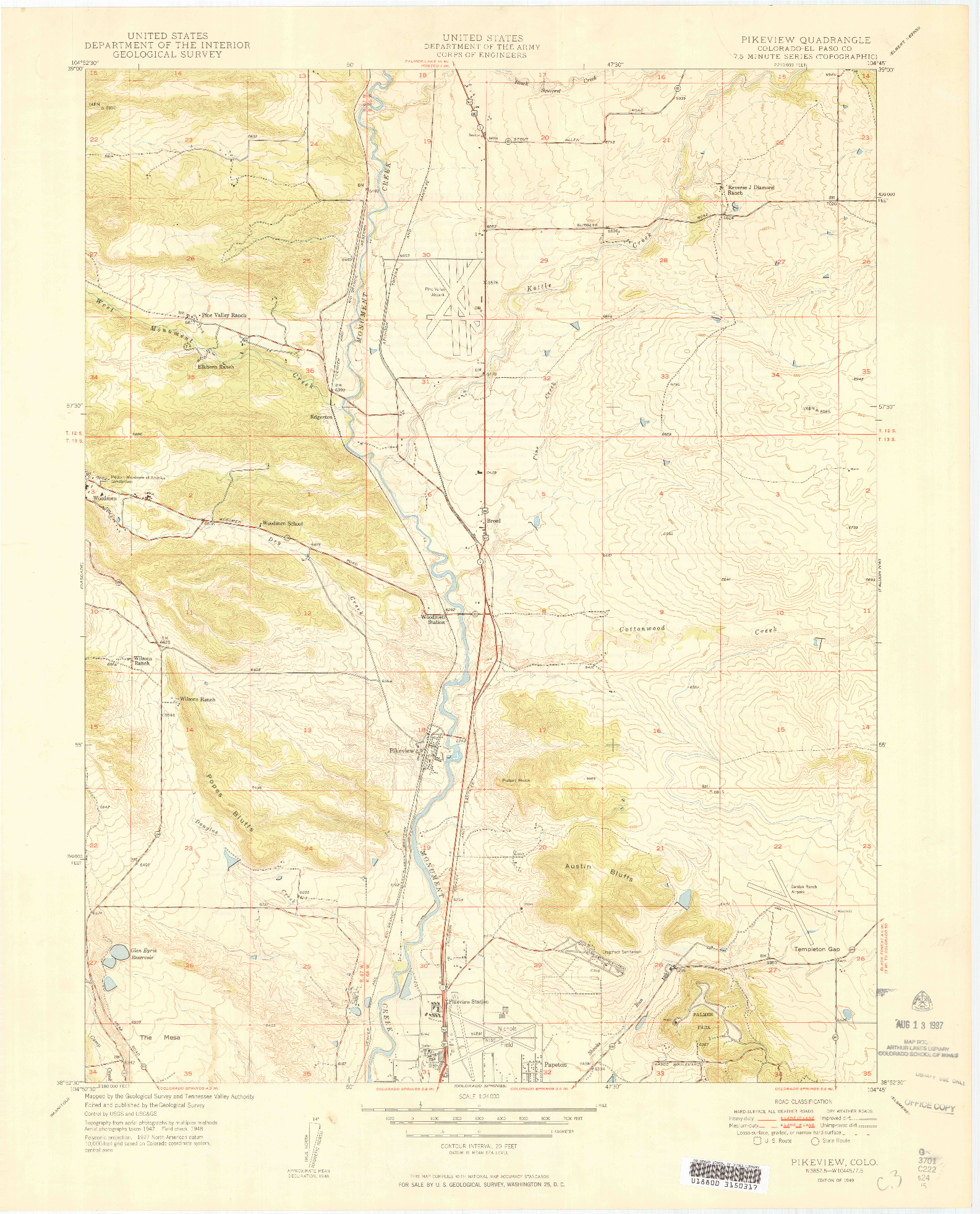 USGS 1:24000-SCALE QUADRANGLE FOR PIKEVIEW, CO 1949