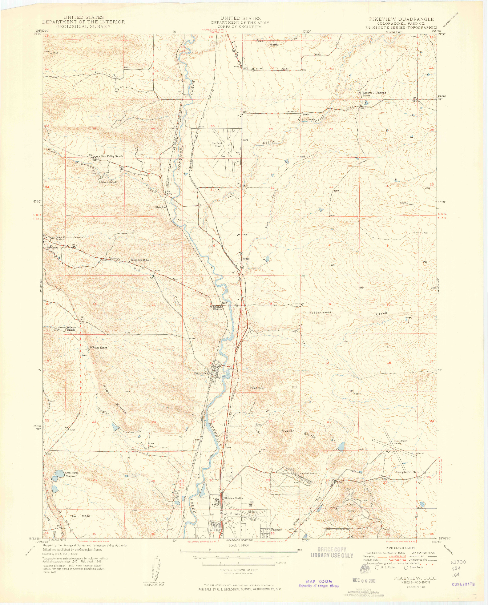 USGS 1:24000-SCALE QUADRANGLE FOR PIKEVIEW, CO 1949