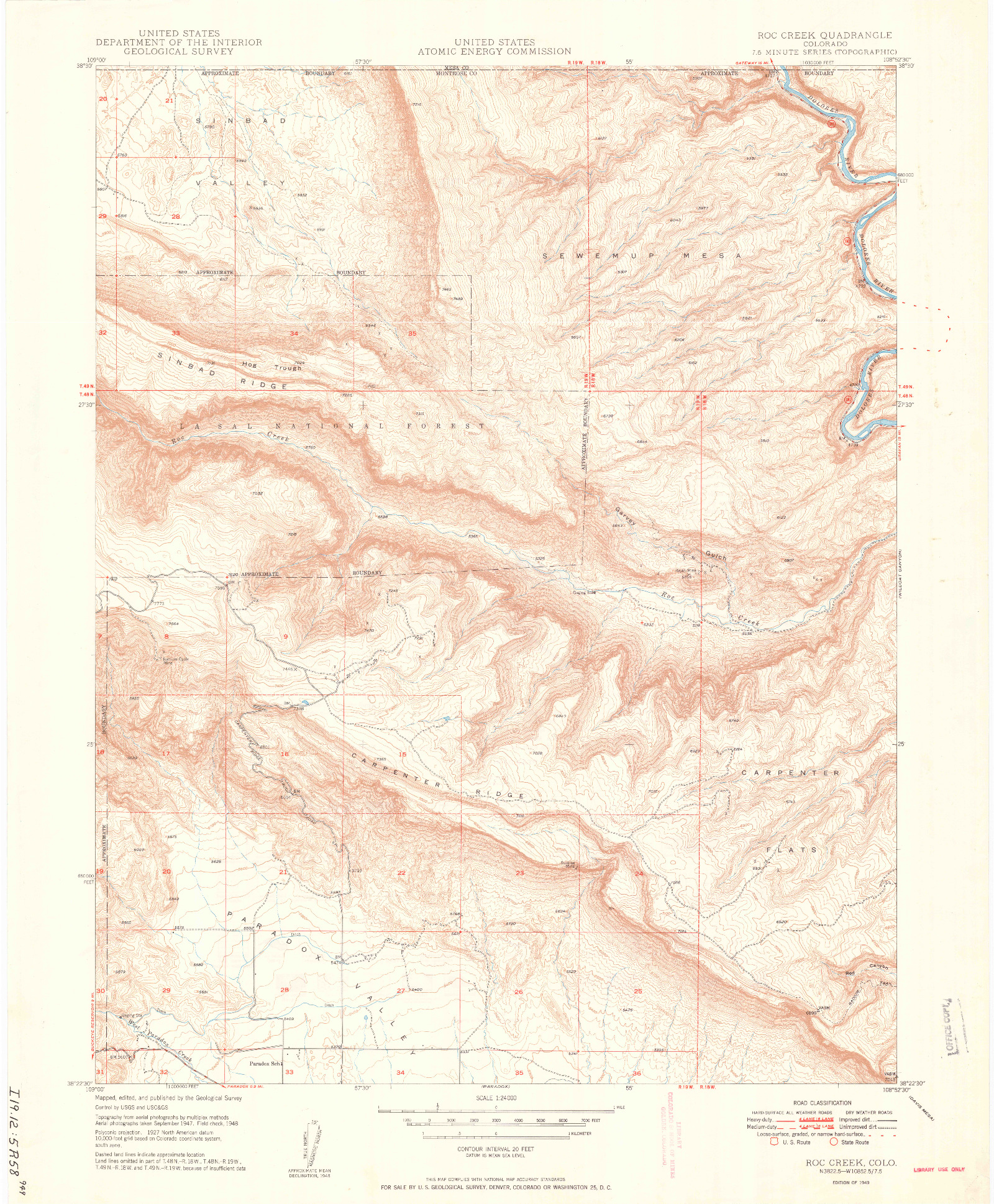 USGS 1:24000-SCALE QUADRANGLE FOR ROC CREEK, CO 1949