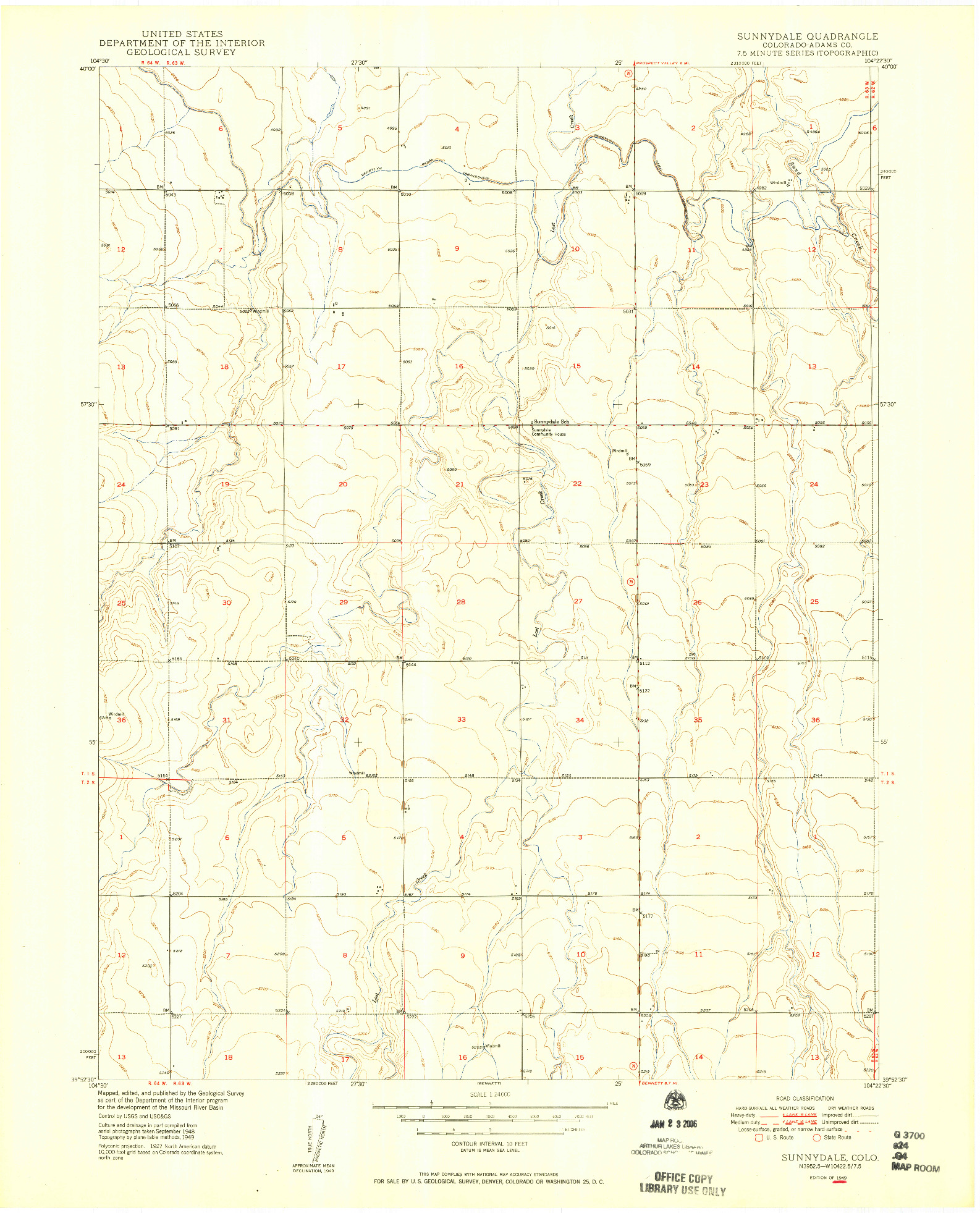 USGS 1:24000-SCALE QUADRANGLE FOR SUNNYDALE, CO 1949