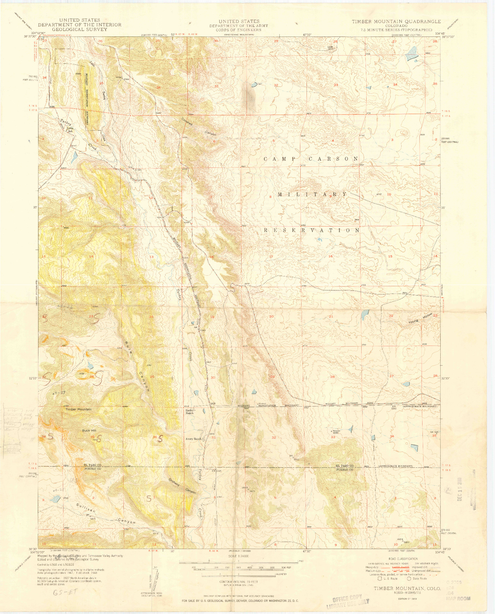 USGS 1:24000-SCALE QUADRANGLE FOR TIMBER MOUNTAIN, CO 1949