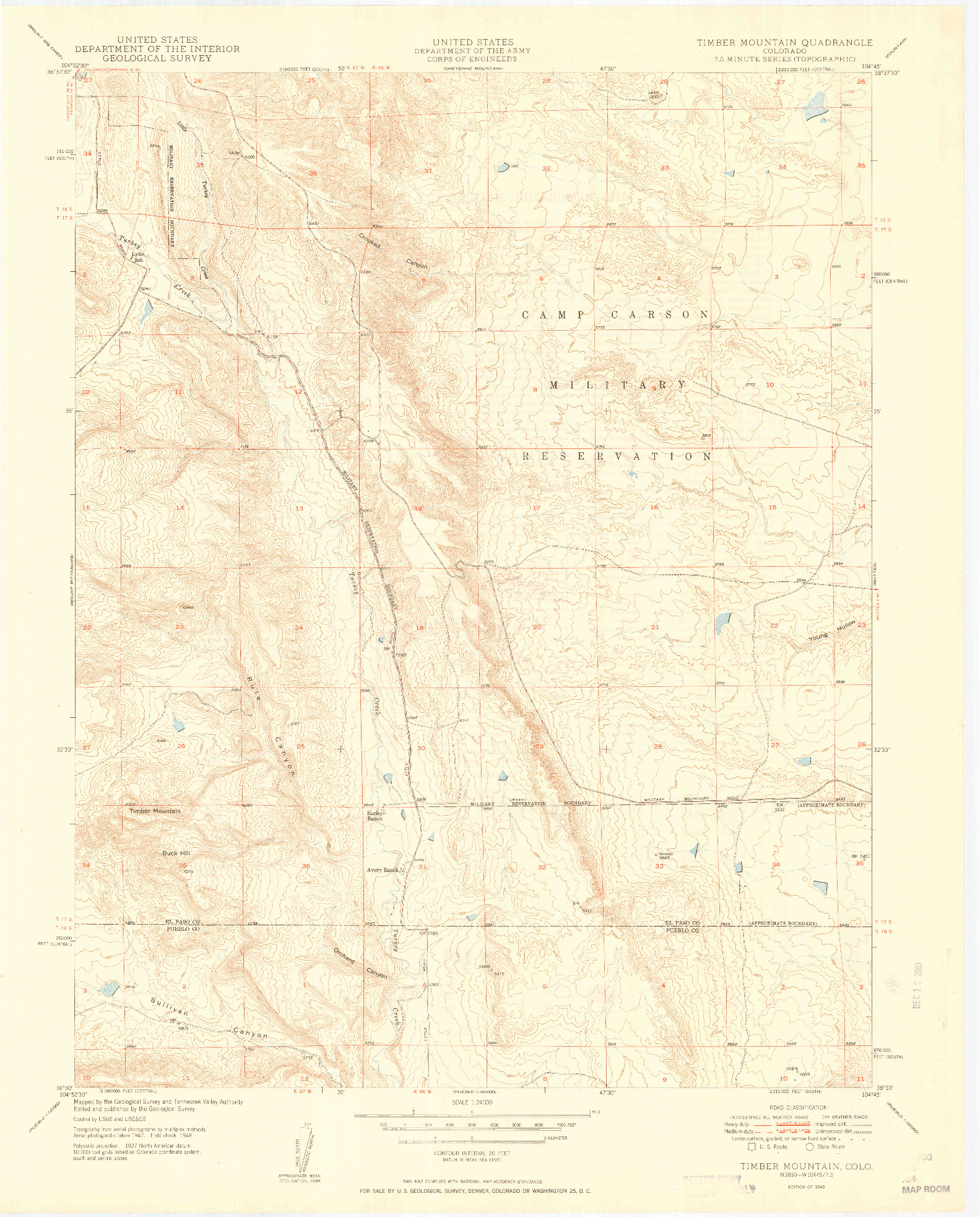 USGS 1:24000-SCALE QUADRANGLE FOR TIMBER MOUNTAIN, CO 1949