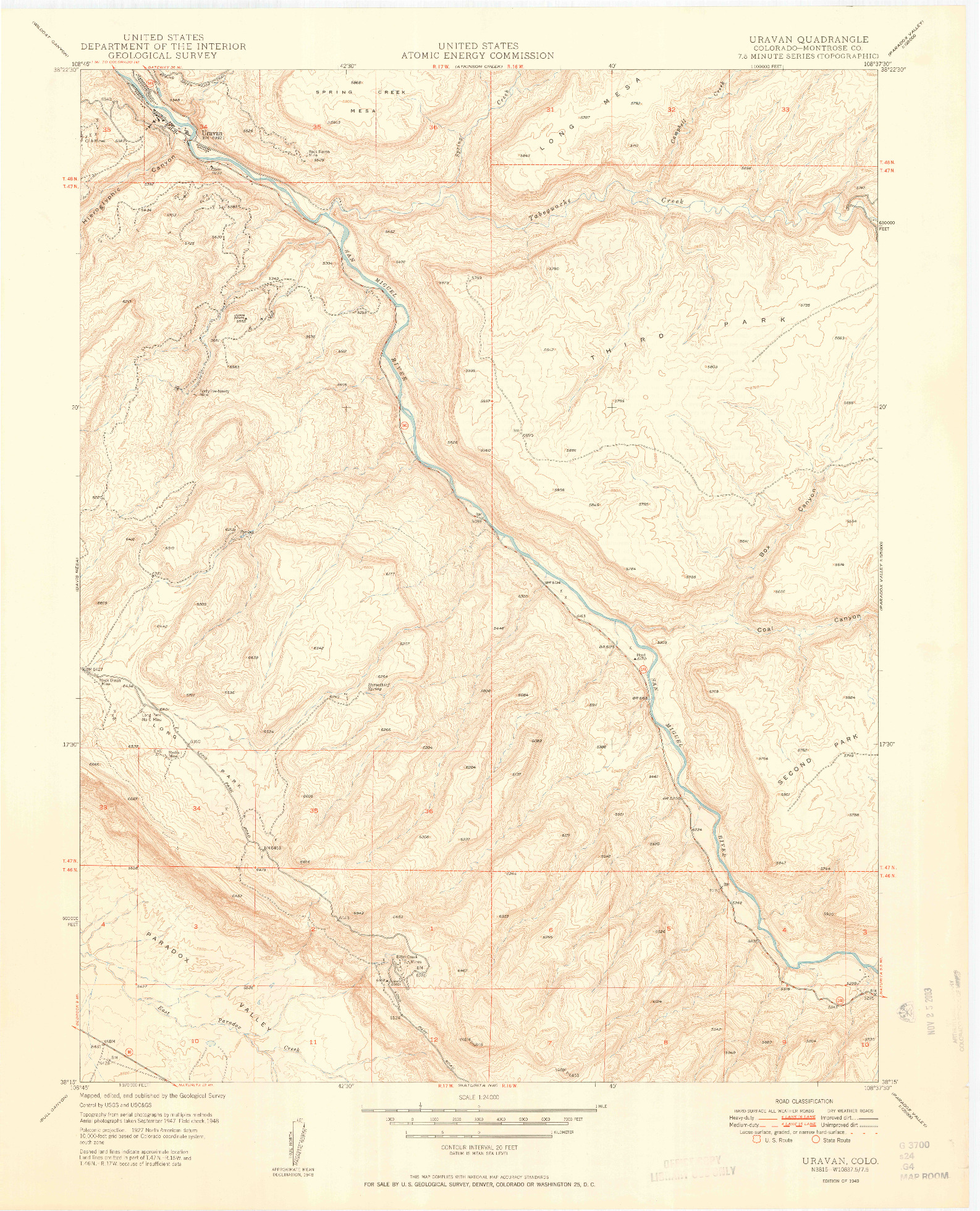 USGS 1:24000-SCALE QUADRANGLE FOR URAVAN, CO 1949