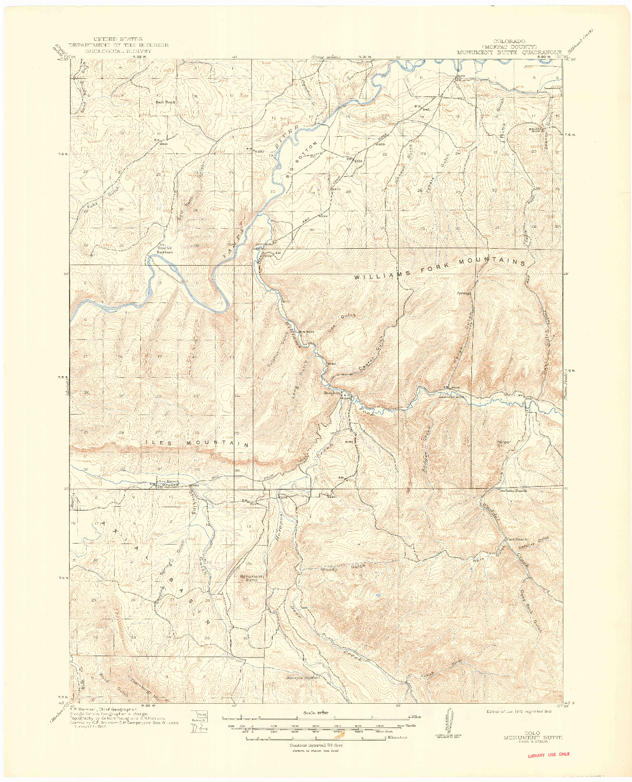 USGS 1:62500-SCALE QUADRANGLE FOR MONUMENT BUTTE, CO 1915