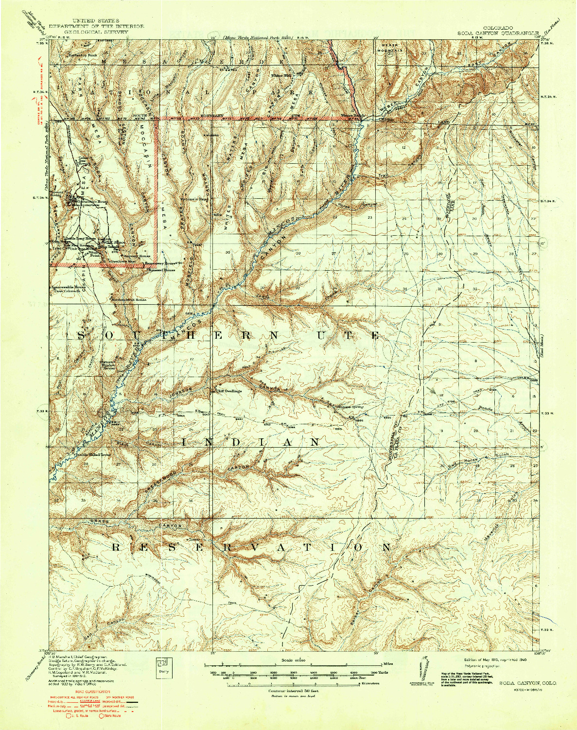 USGS 1:62500-SCALE QUADRANGLE FOR SODA CANYON, CO 1915