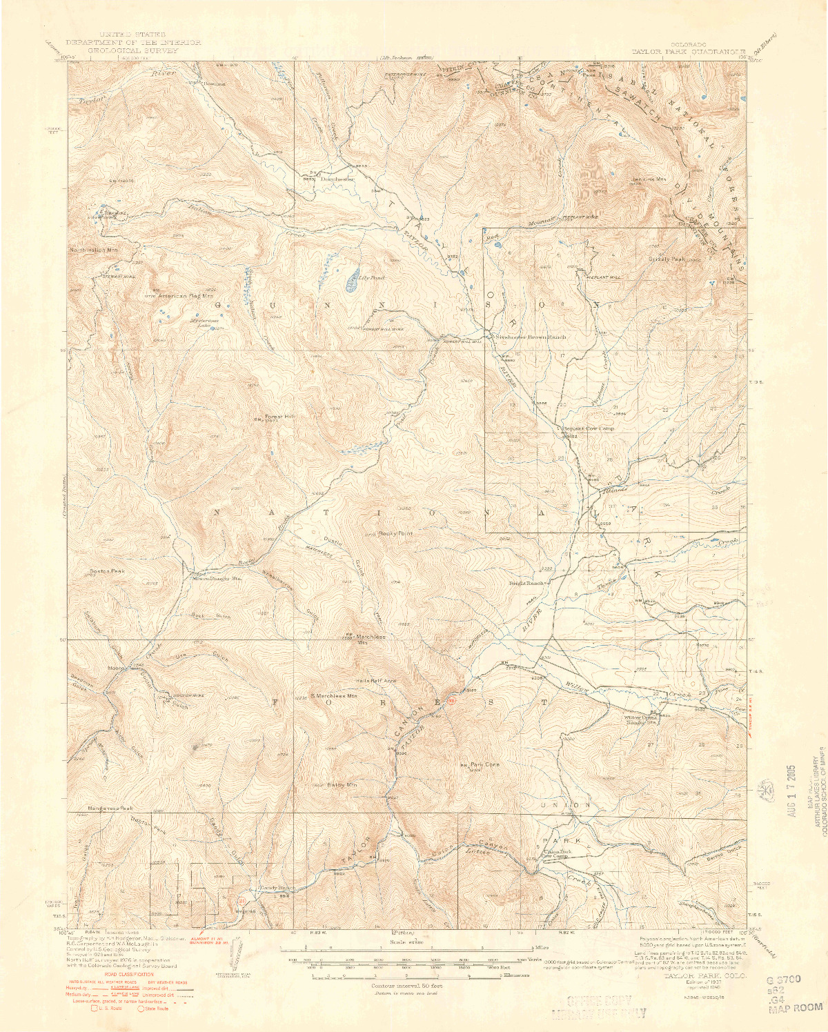 USGS 1:62500-SCALE QUADRANGLE FOR TAYLOR PARK, CO 1937