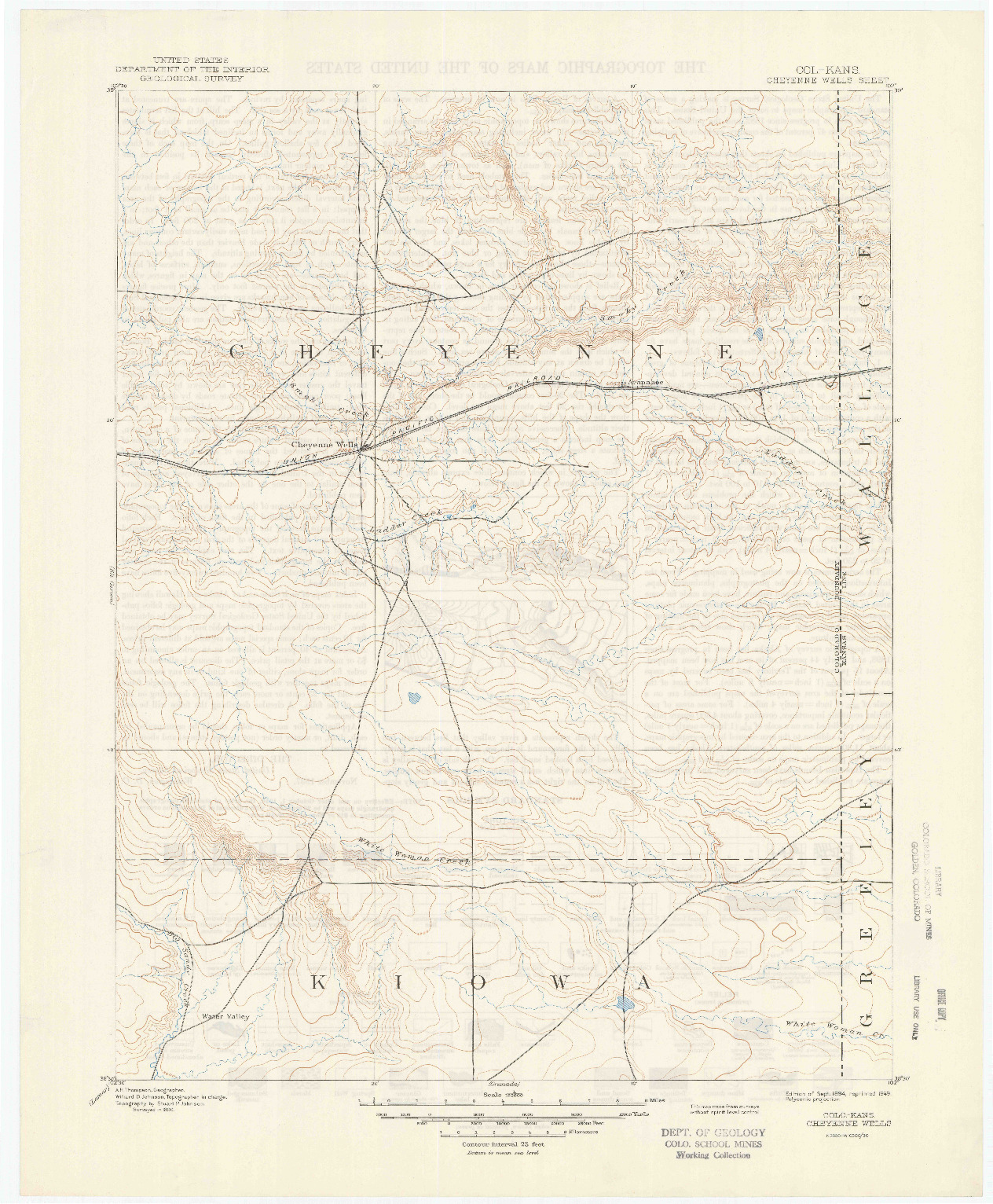 USGS 1:125000-SCALE QUADRANGLE FOR CHEYENNE WELLS, CO 1894