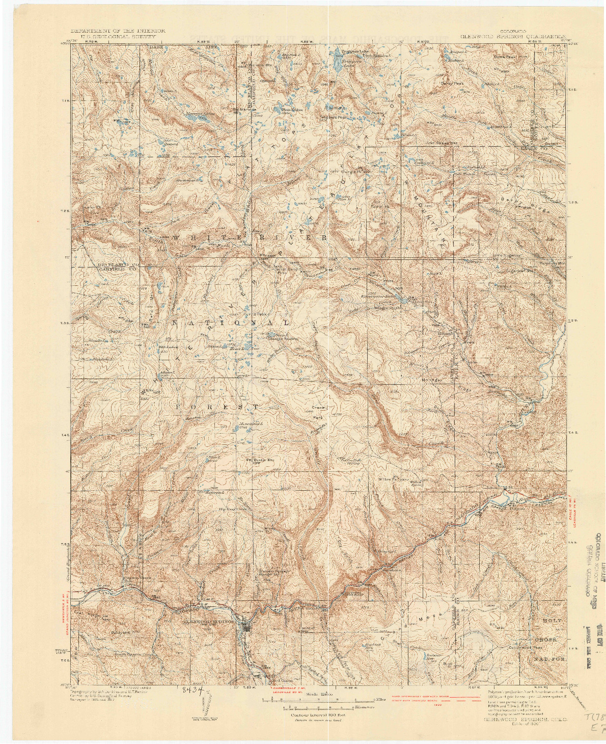 USGS 1:125000-SCALE QUADRANGLE FOR GLENWOOD SPRINGS, CO 1930