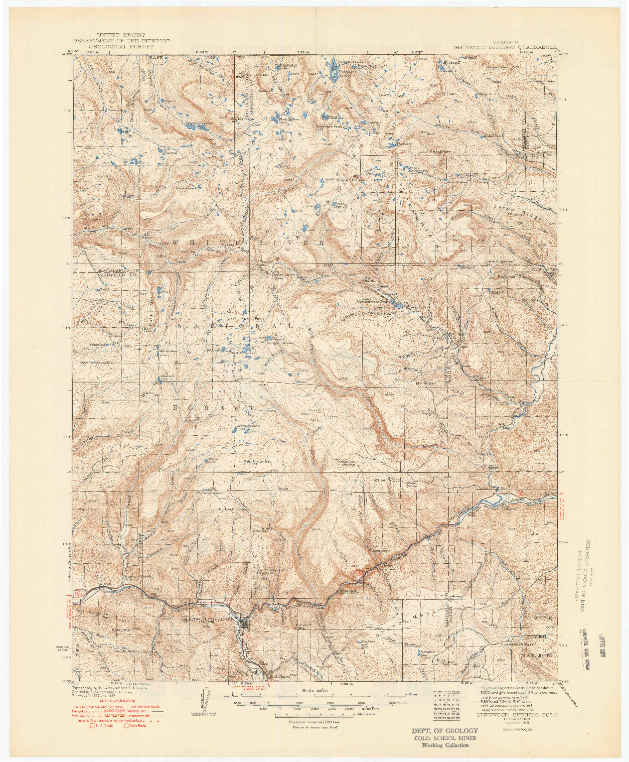 USGS 1:125000-SCALE QUADRANGLE FOR GLENWOOD SPRINGS, CO 1930