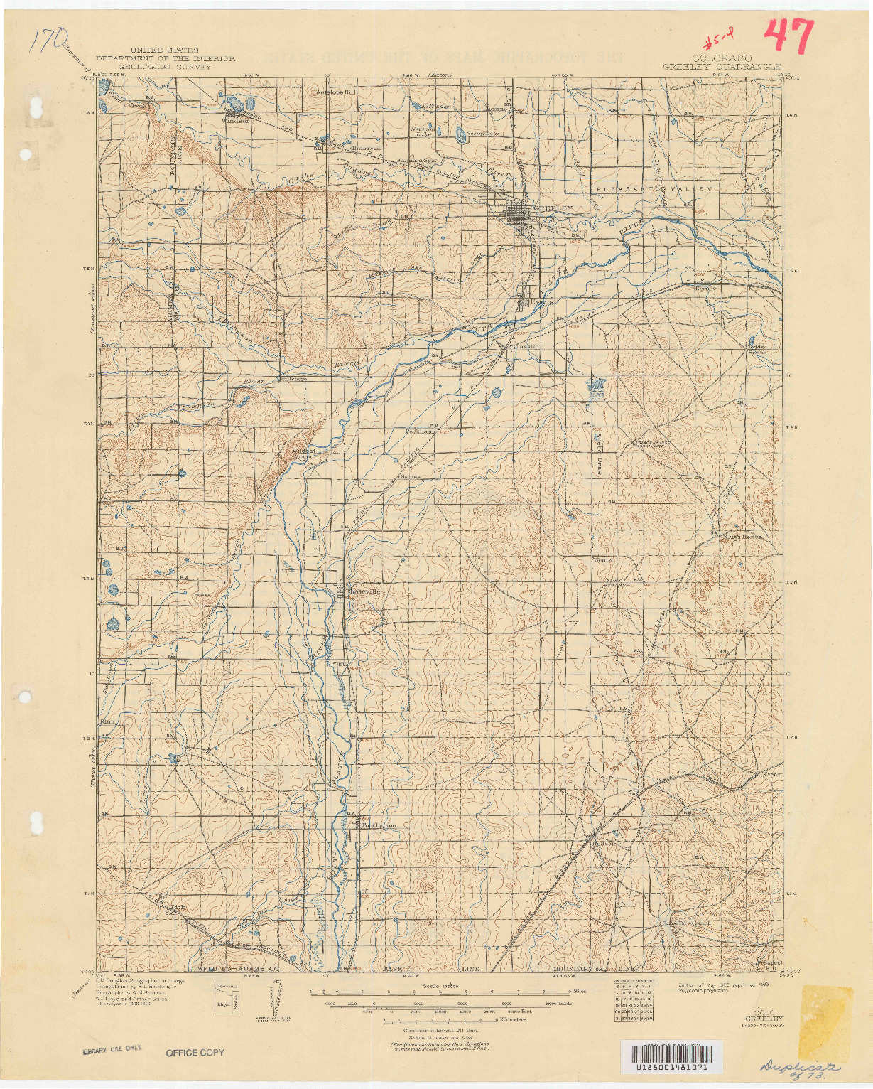 USGS 1:125000-SCALE QUADRANGLE FOR GREELEY, CO 1902